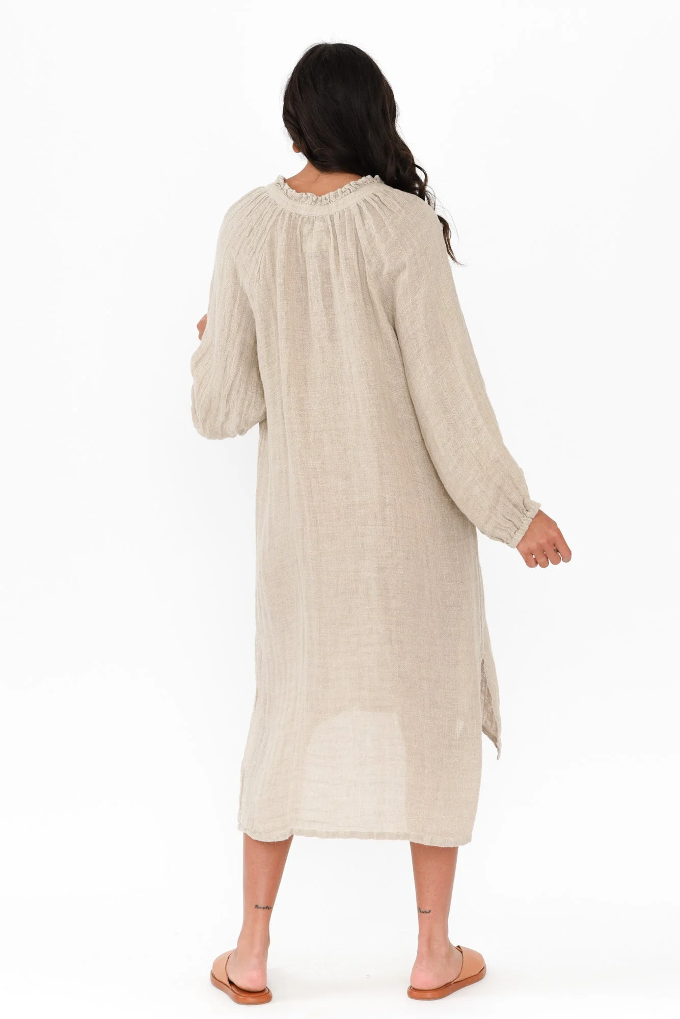 Sierra Natural Linen Midi Dress - Image 3