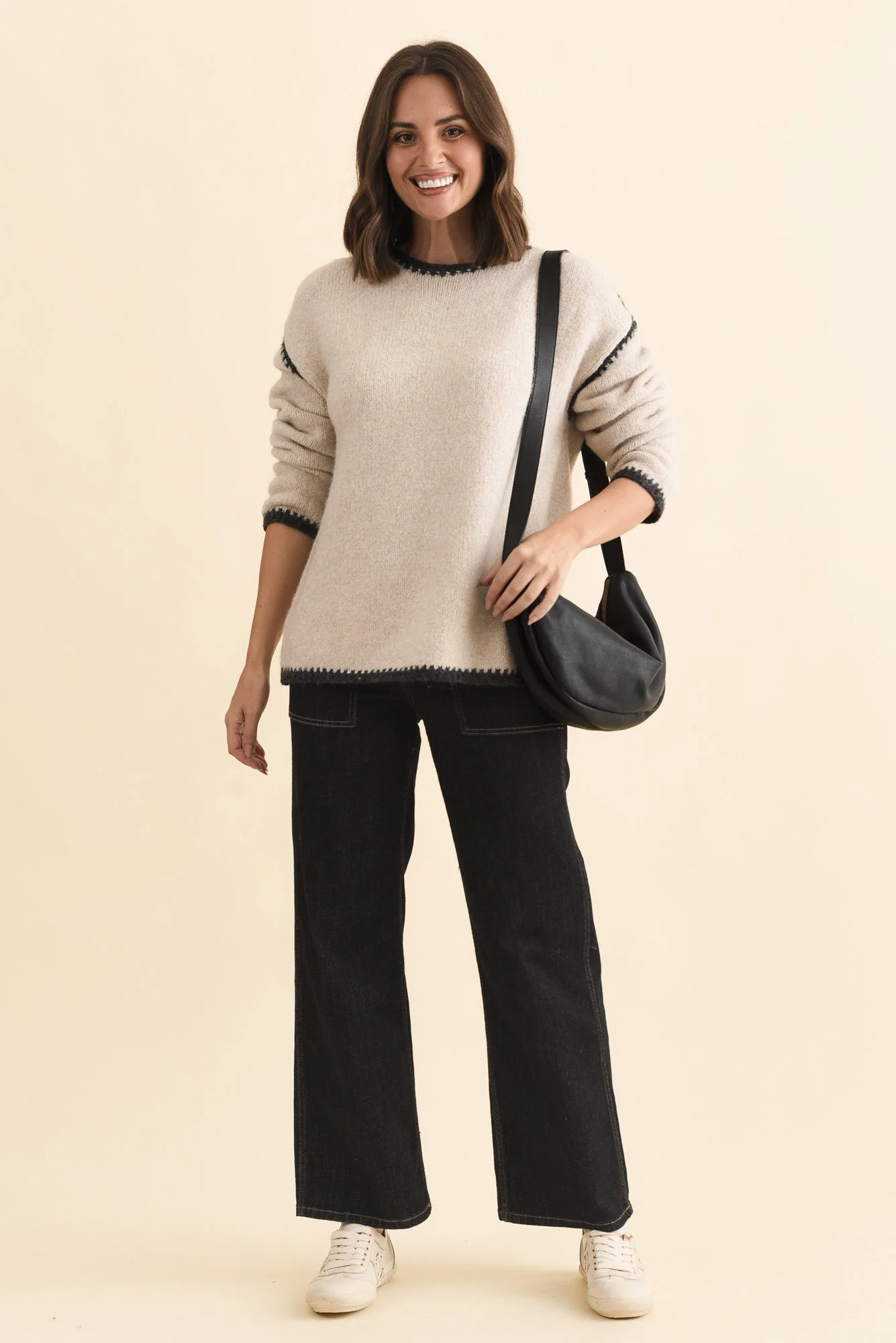 Simba Beige Contrast Knit Jumper - Image 2