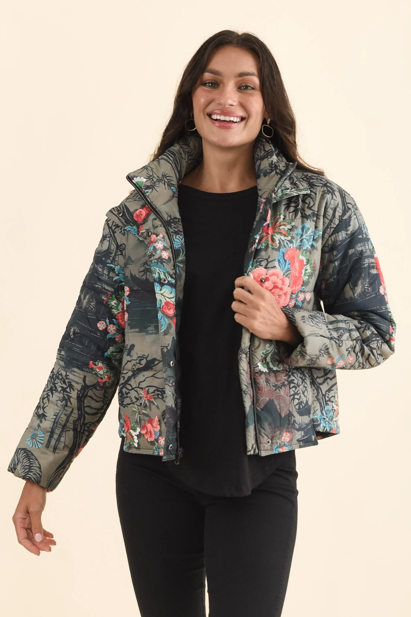 Simona Pink Flower Puffer Jacket