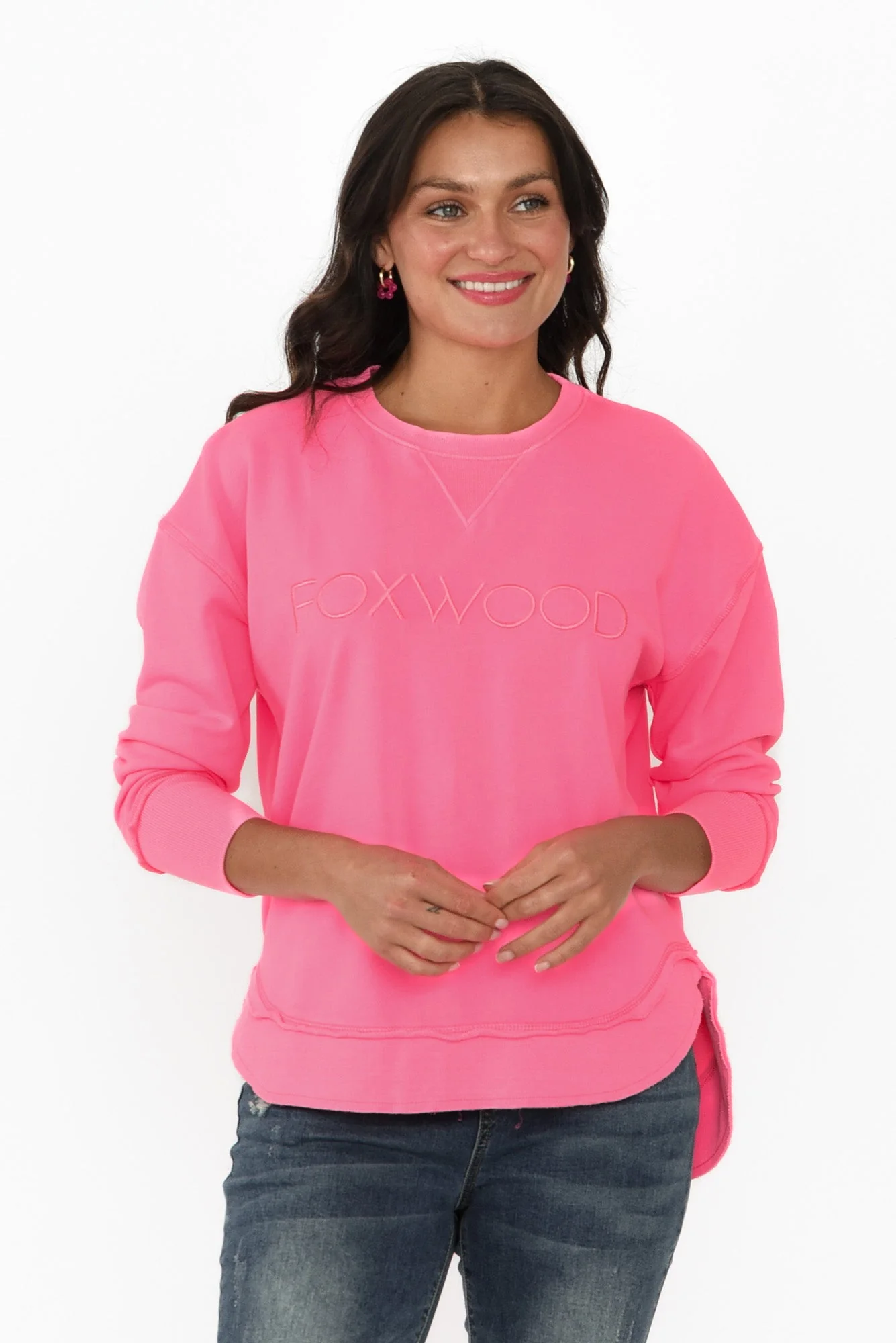 Simplified Bright Pink Crewneck Sweatshirt - Image 2