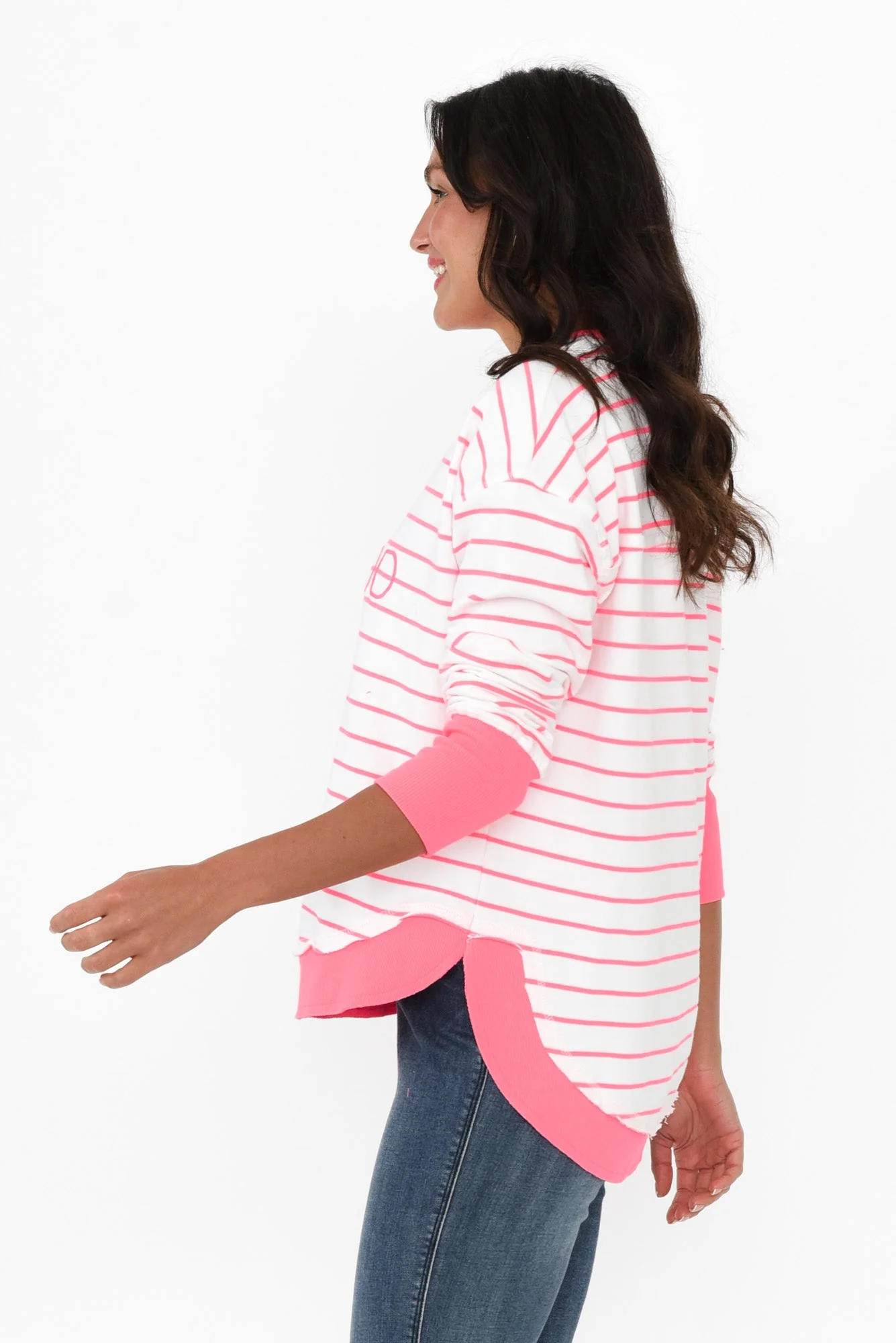 Simplified Pink Stripe Crewneck Sweatshirt - Image 3