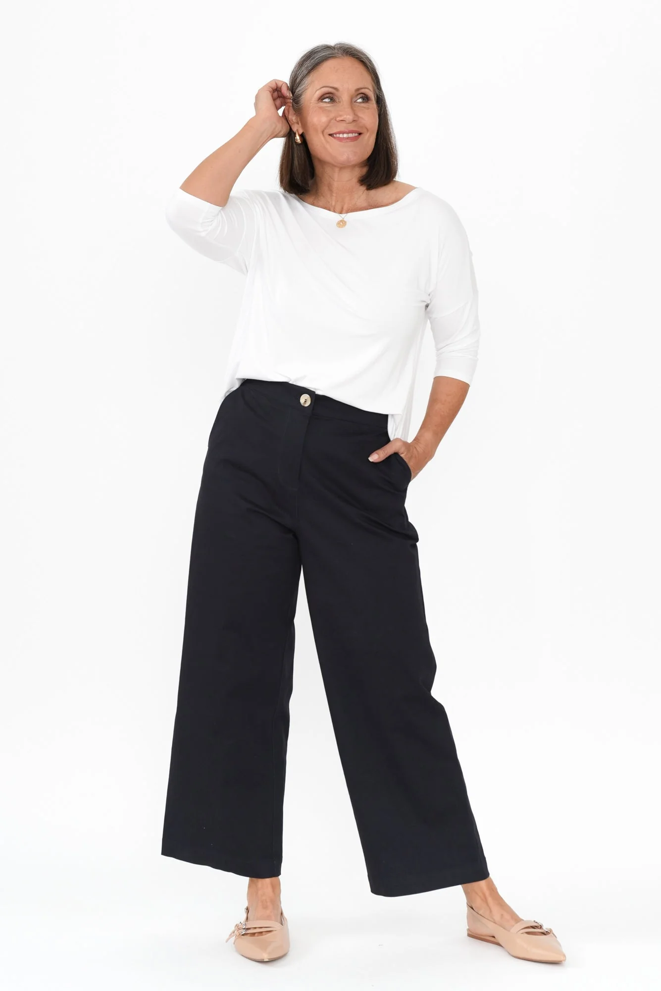 Sinatra Navy Cotton Wide Leg Pants - Image 7