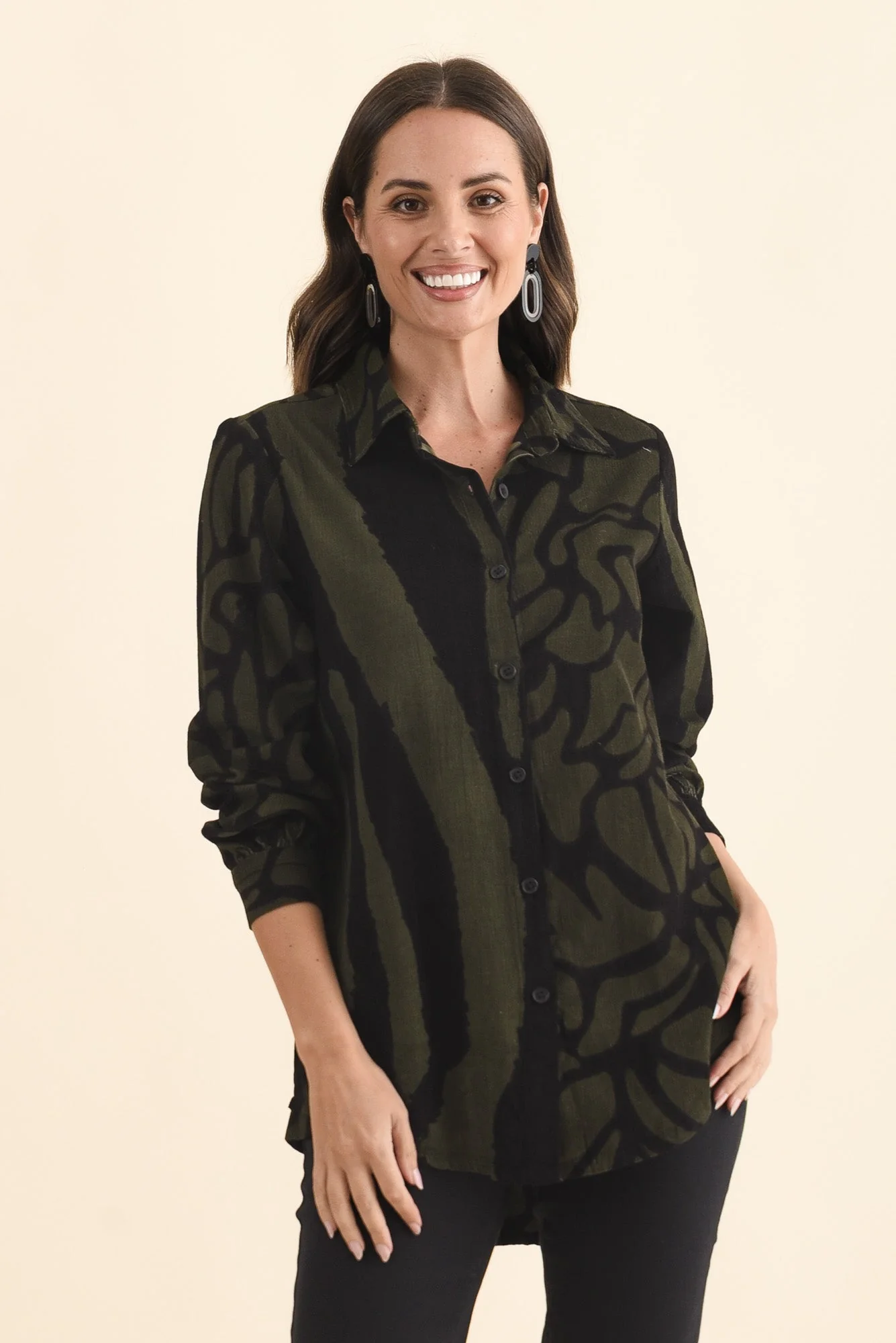 Sirah Olive Stripe Cotton Shirt