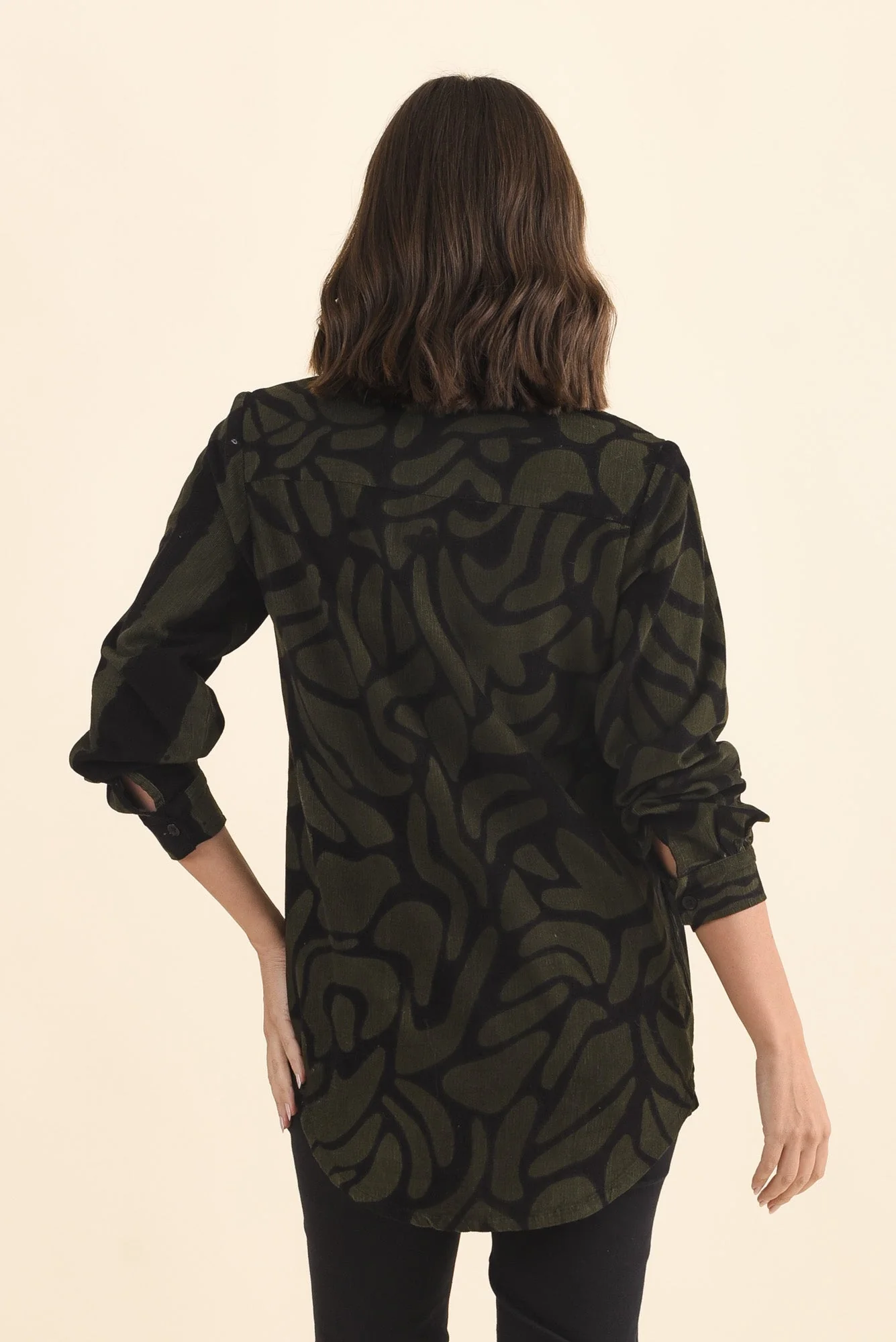 Sirah Olive Stripe Cotton Shirt - Image 4
