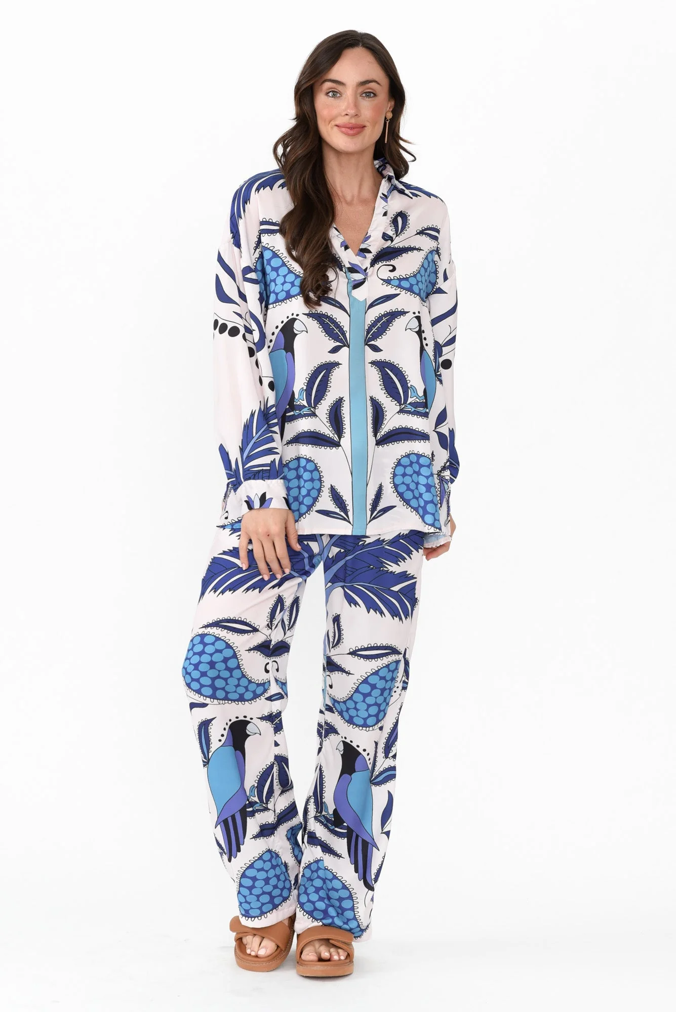 Sona Blue Tropical Wide Leg Pants - Image 8