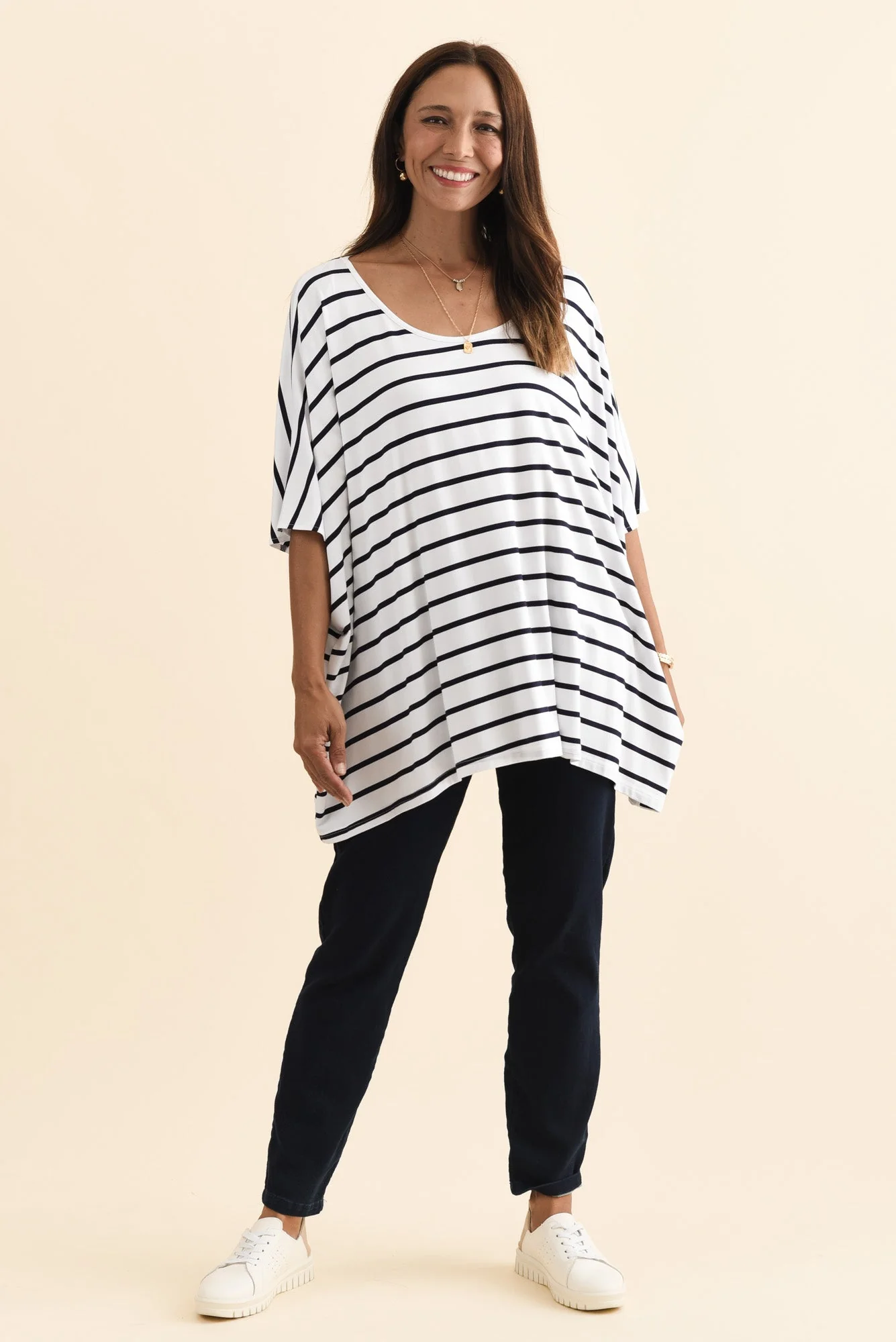 Sorronda White Stripe Bamboo Batwing Top - Image 4