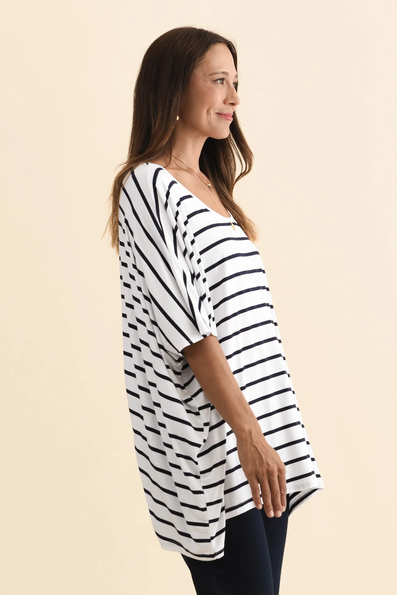 Sorronda White Stripe Bamboo Batwing Top - Image 5