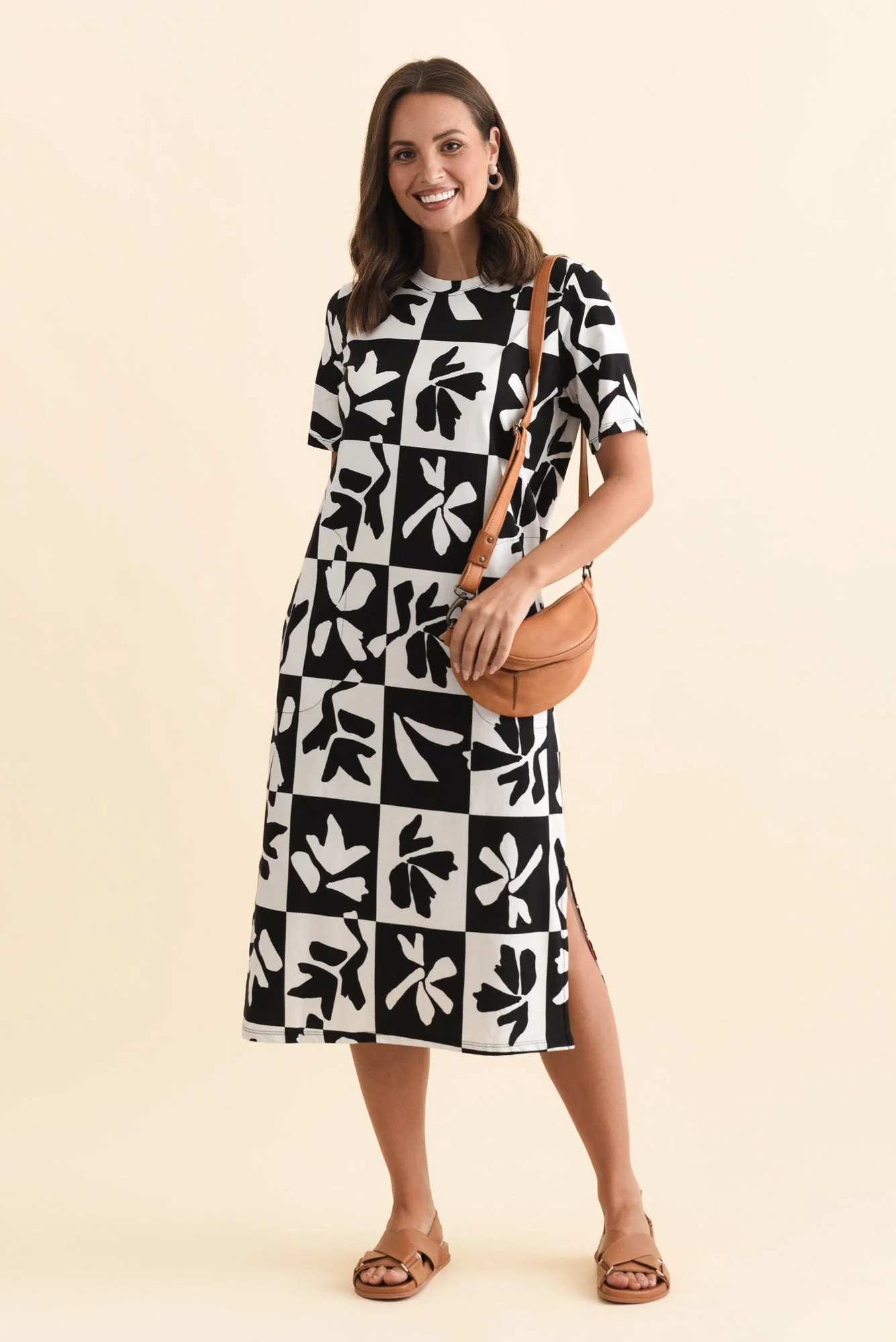 Splice Black Leaf Cotton Tee Dress