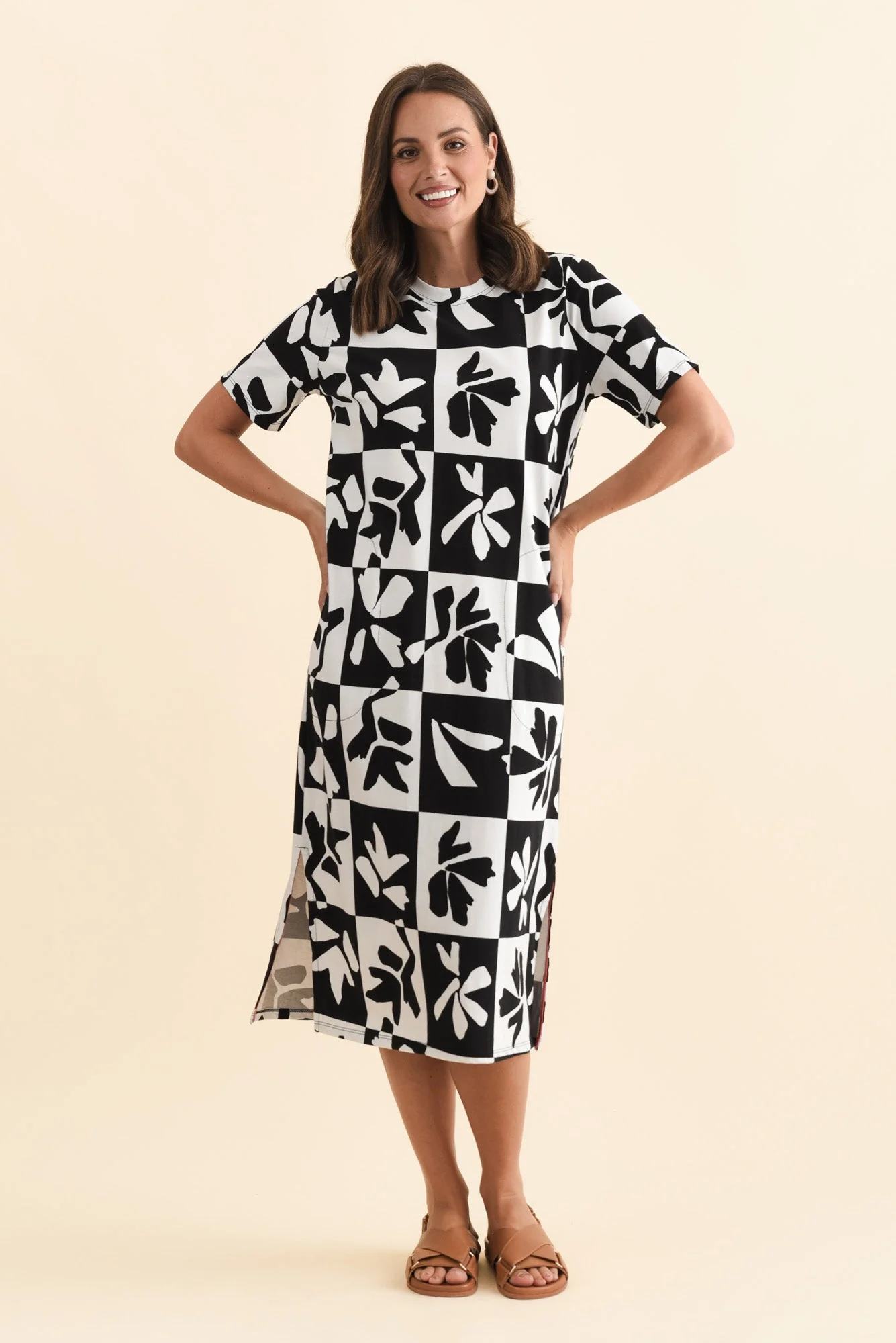 Splice Black Leaf Cotton Tee Dress - Image 6