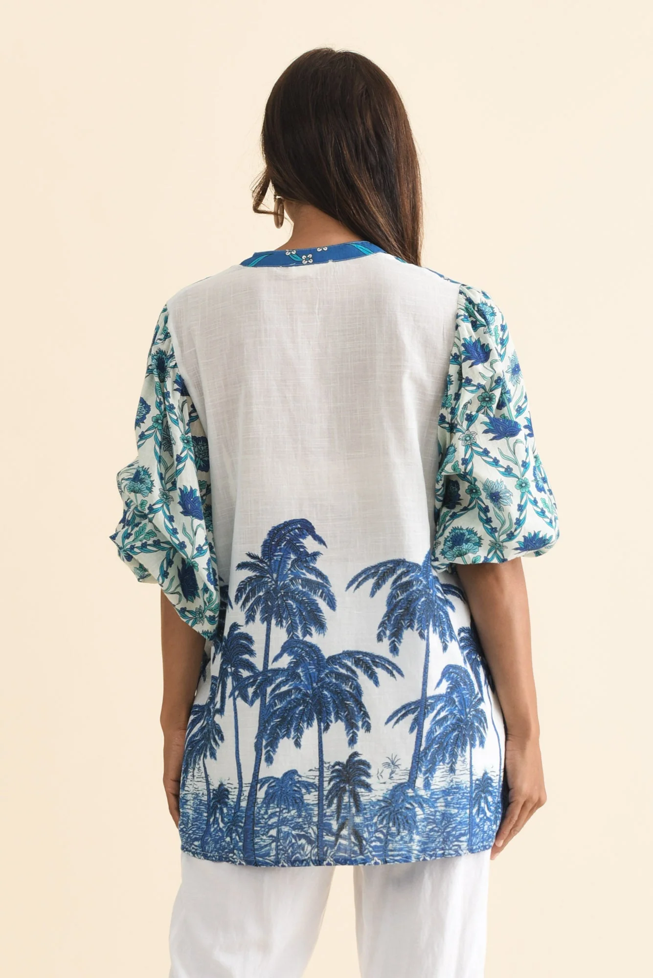 Stalone Blue Tropical Cotton Blouse - Image 4