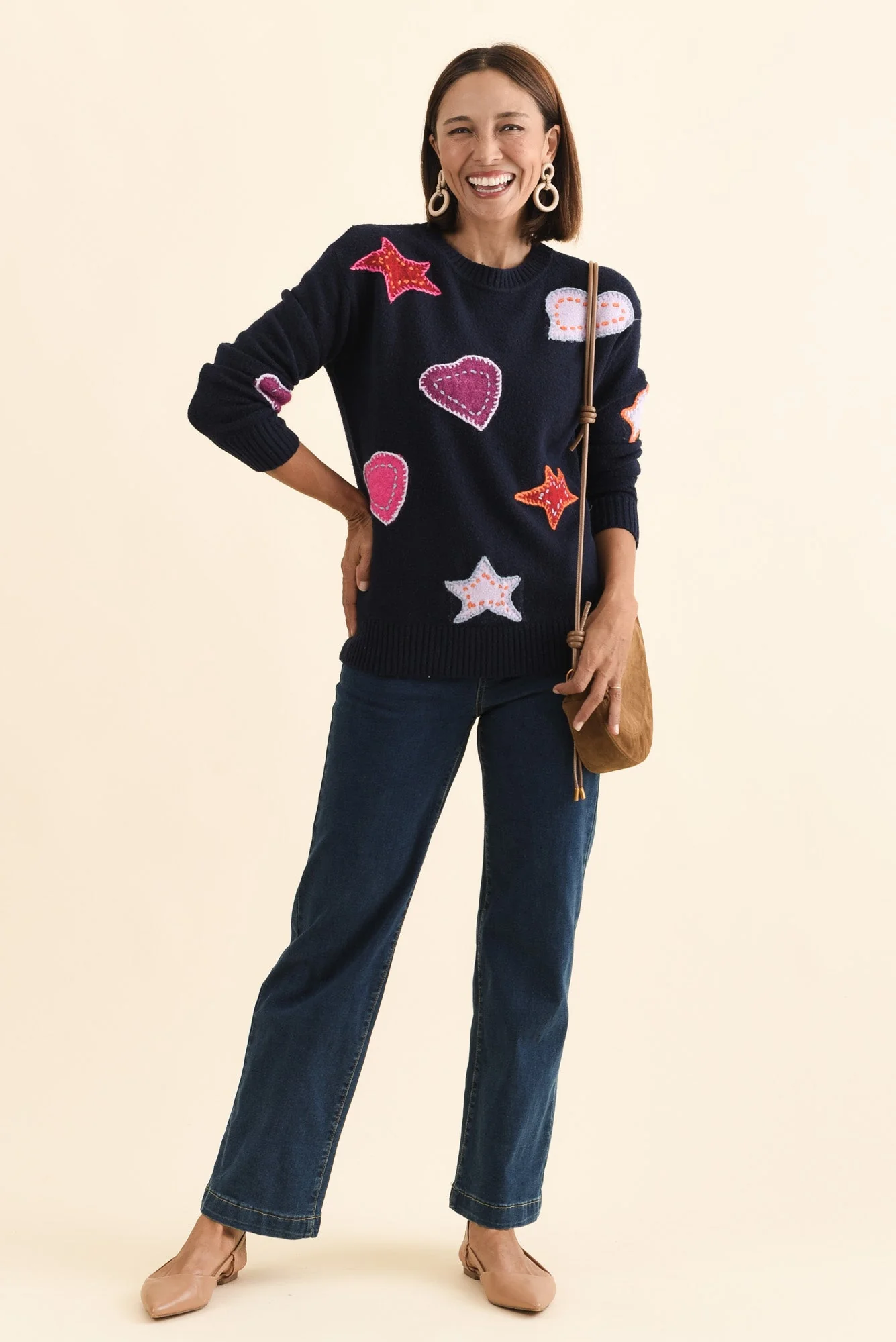 Starla Navy Patchwork Knit Jumper - Image 2