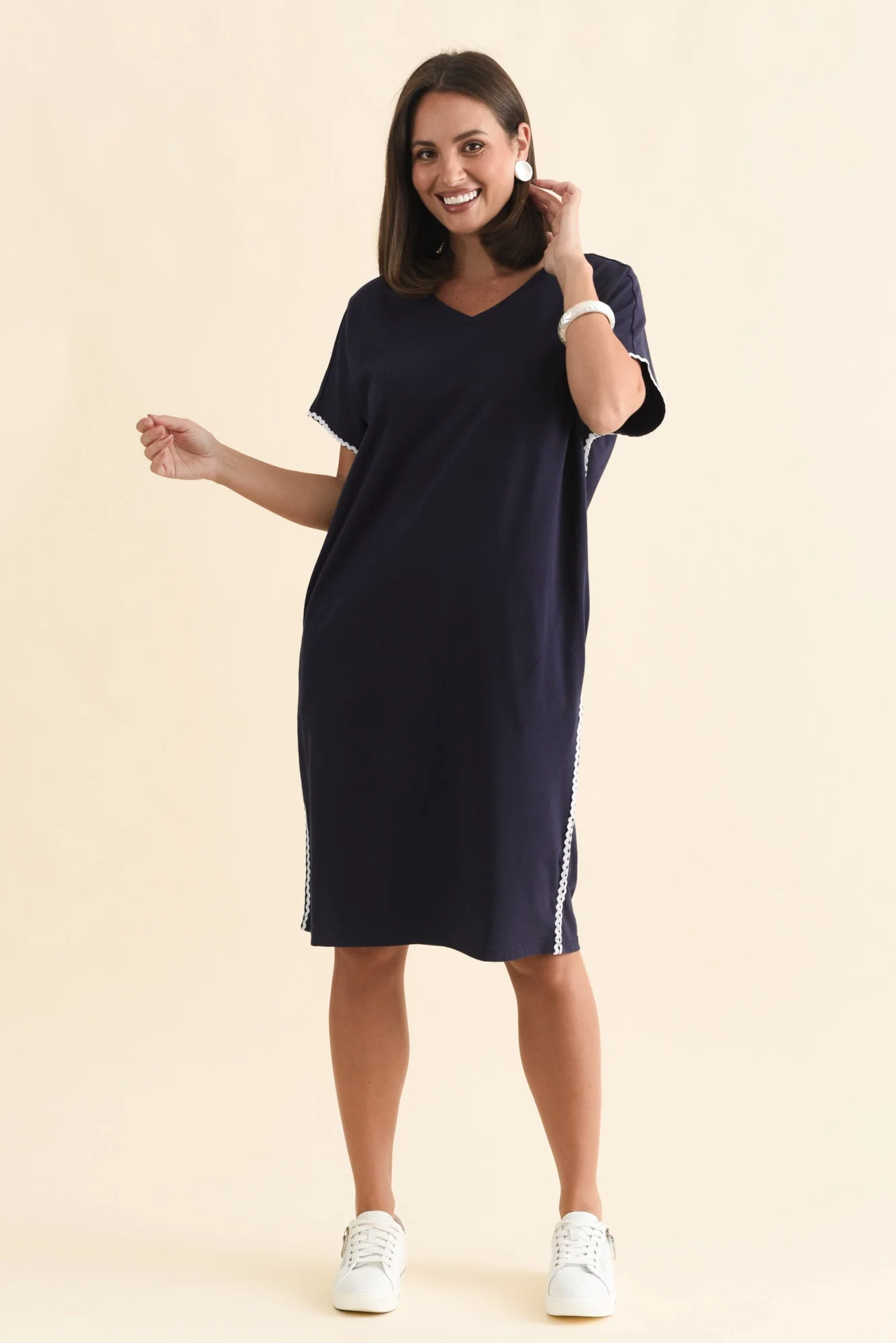 Stellar Navy Contrast Cotton Tee Dress - Image 2