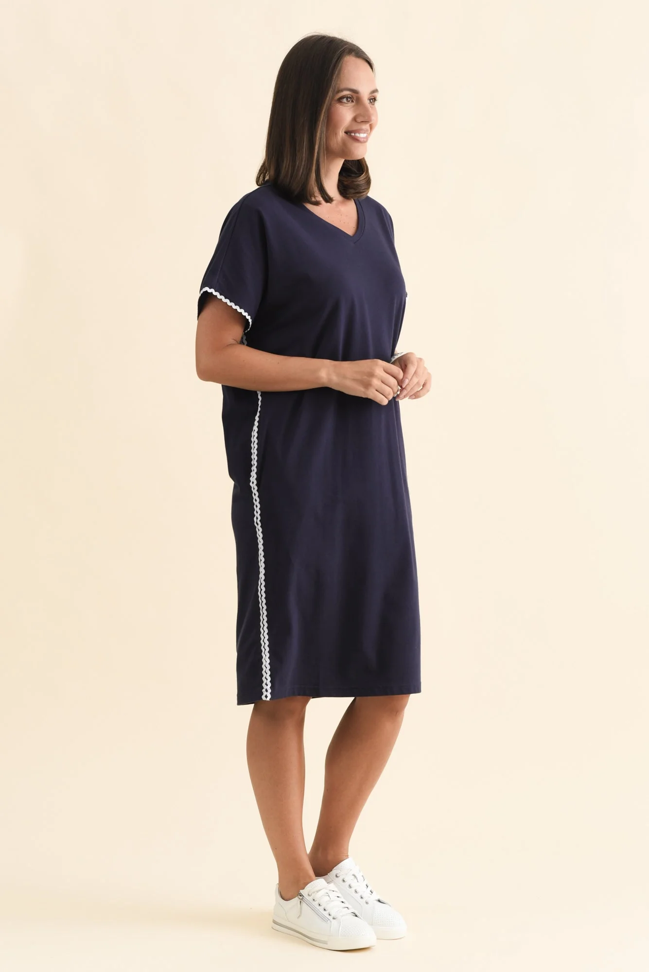 Stellar Navy Contrast Cotton Tee Dress - Image 3