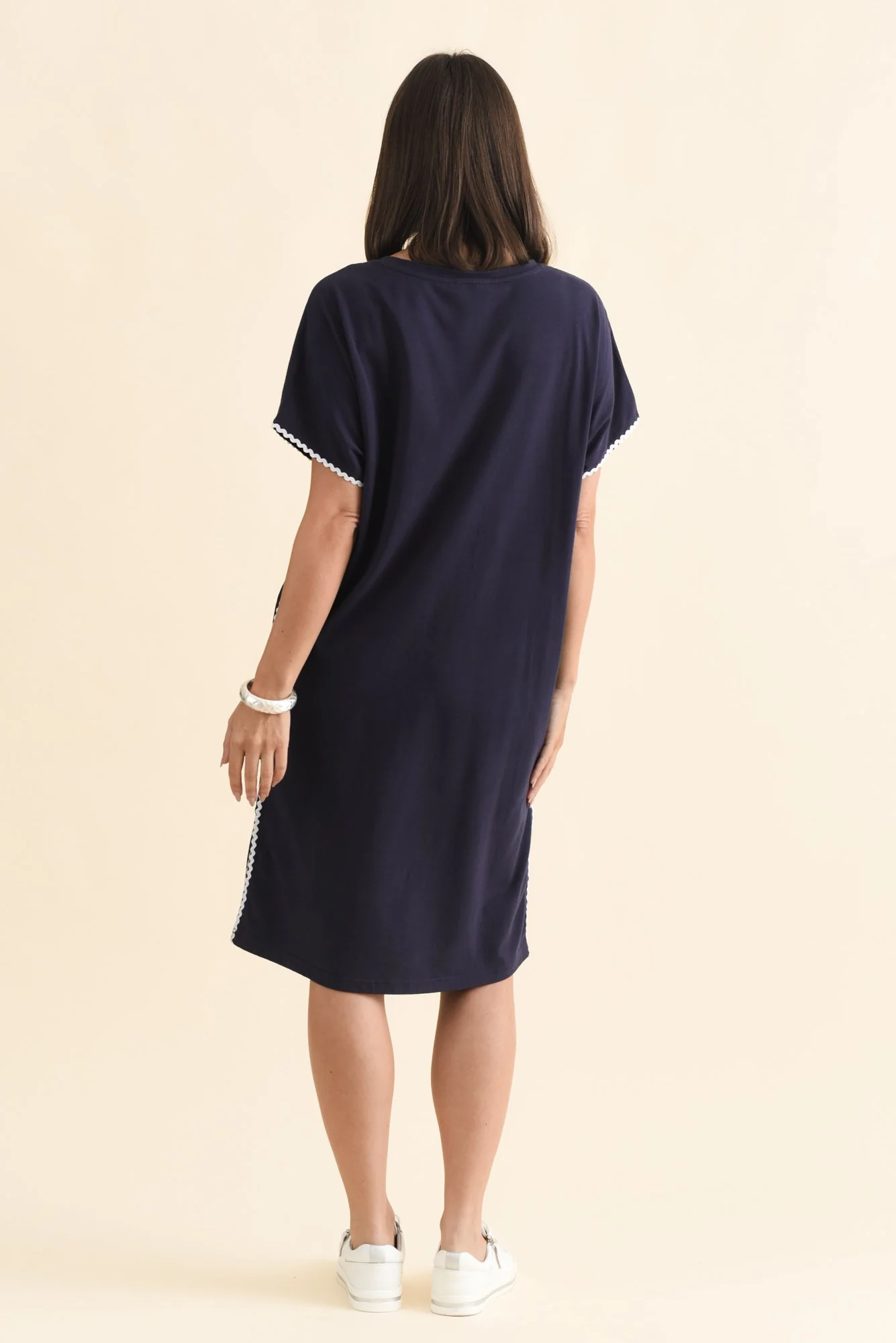 Stellar Navy Contrast Cotton Tee Dress - Image 4