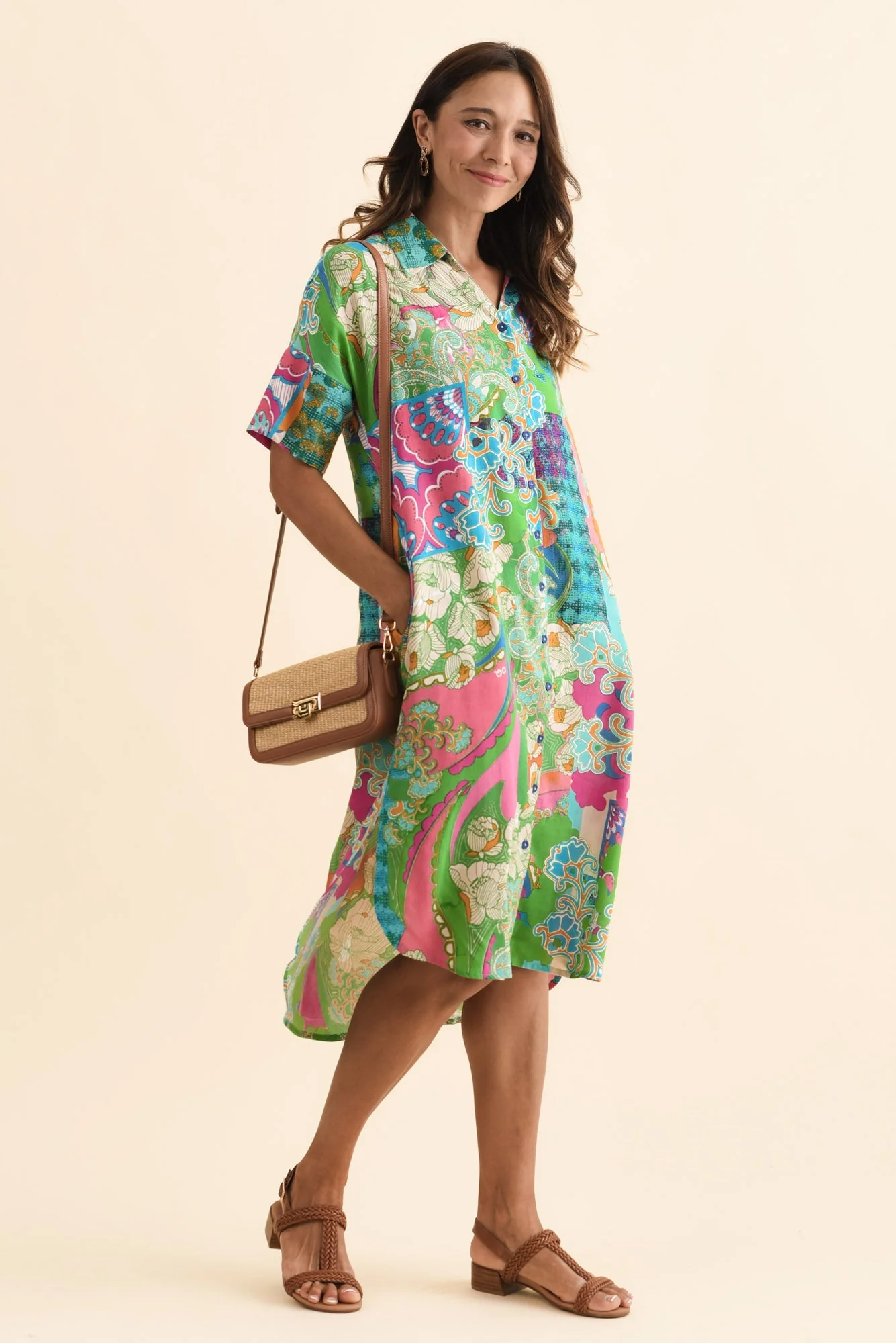 Stephanie Green Mosaic Button Dress