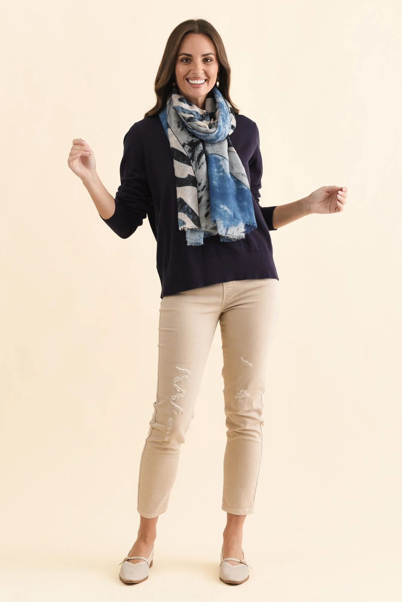 Sunny Navy Long Sleeve Knit Top - Image 3