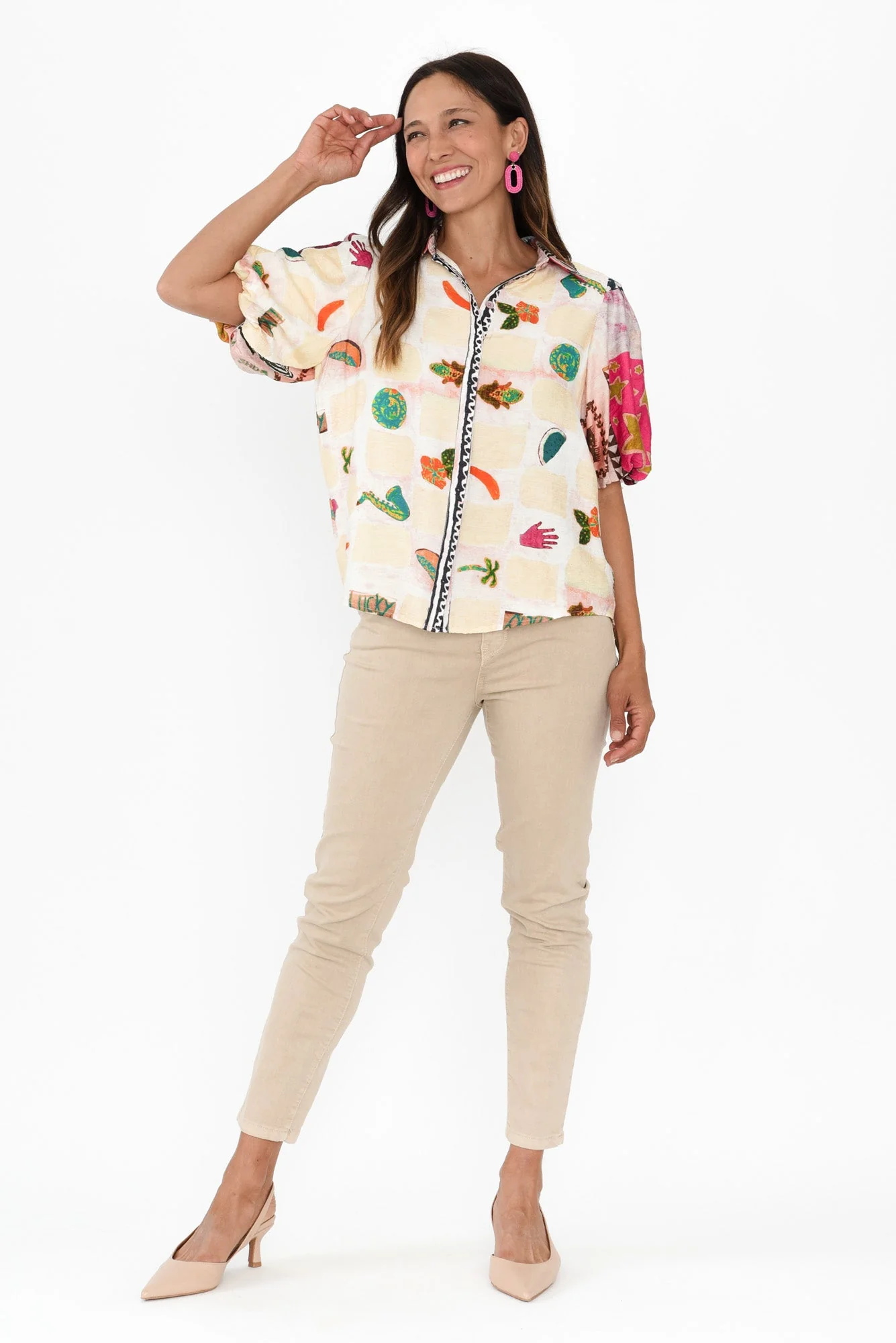 Surat Pink Tile Cotton Linen Shirt - Image 2