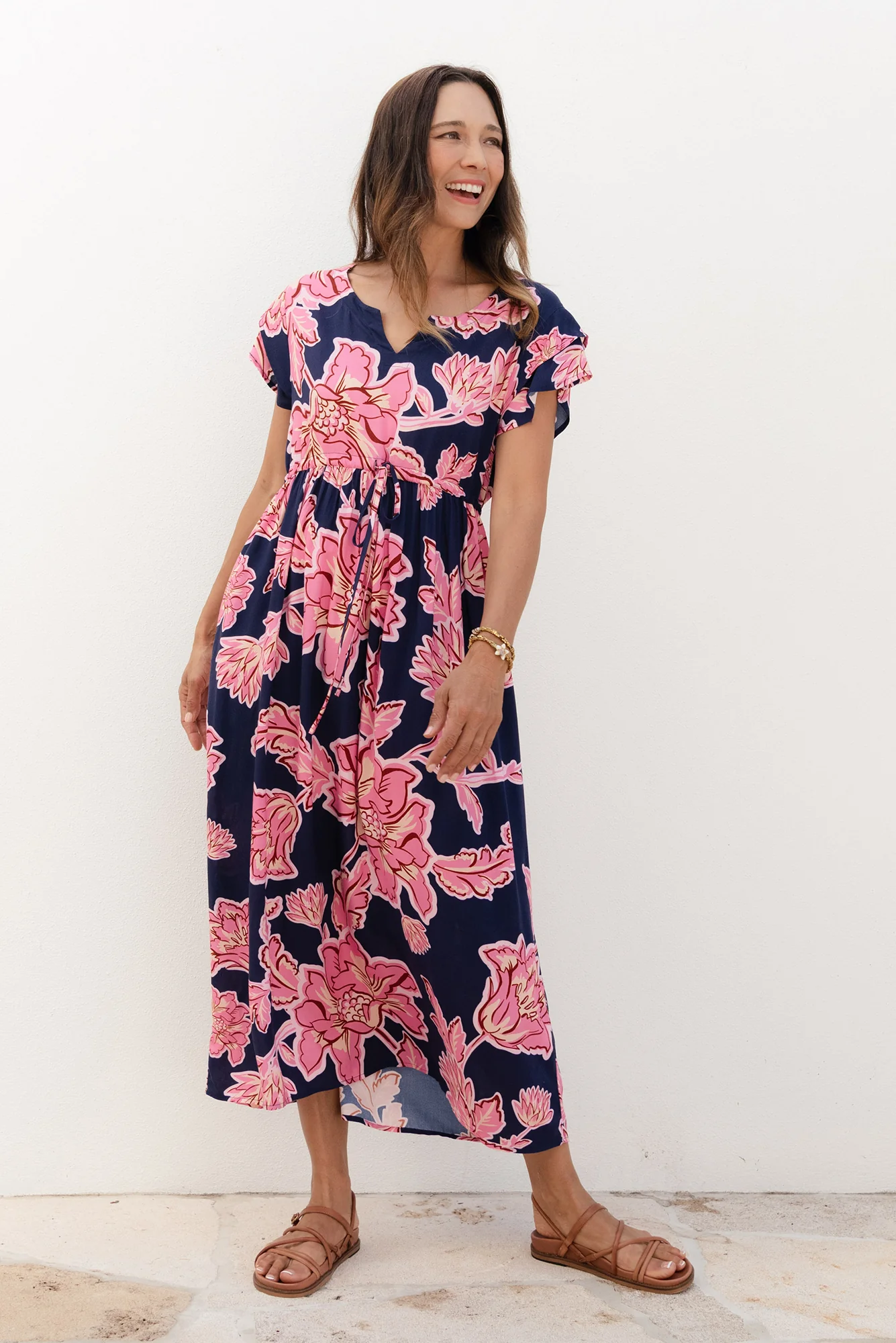 Suzette Navy Flower Midi Dress