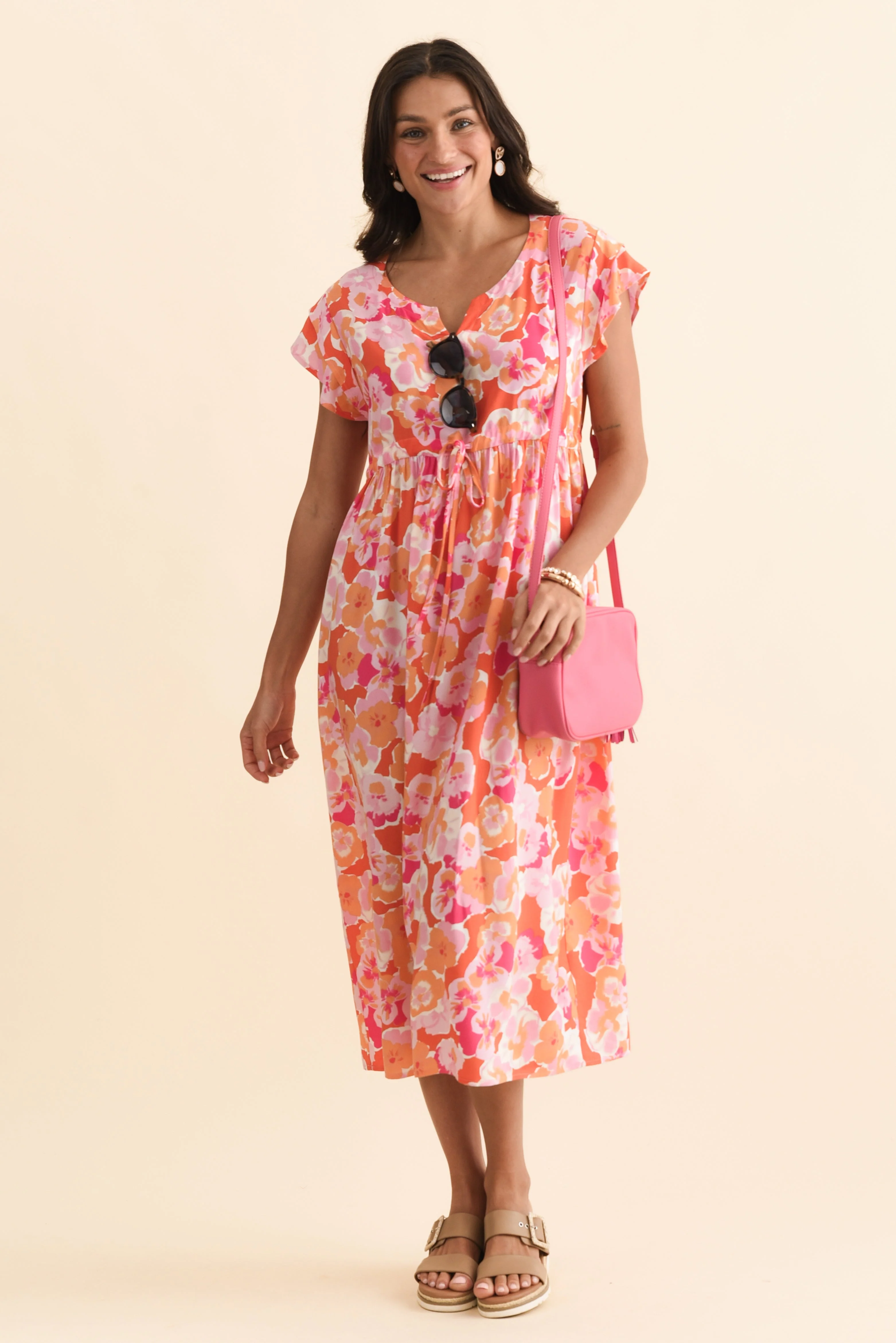 Suzette Orange Floral Midi Dress
