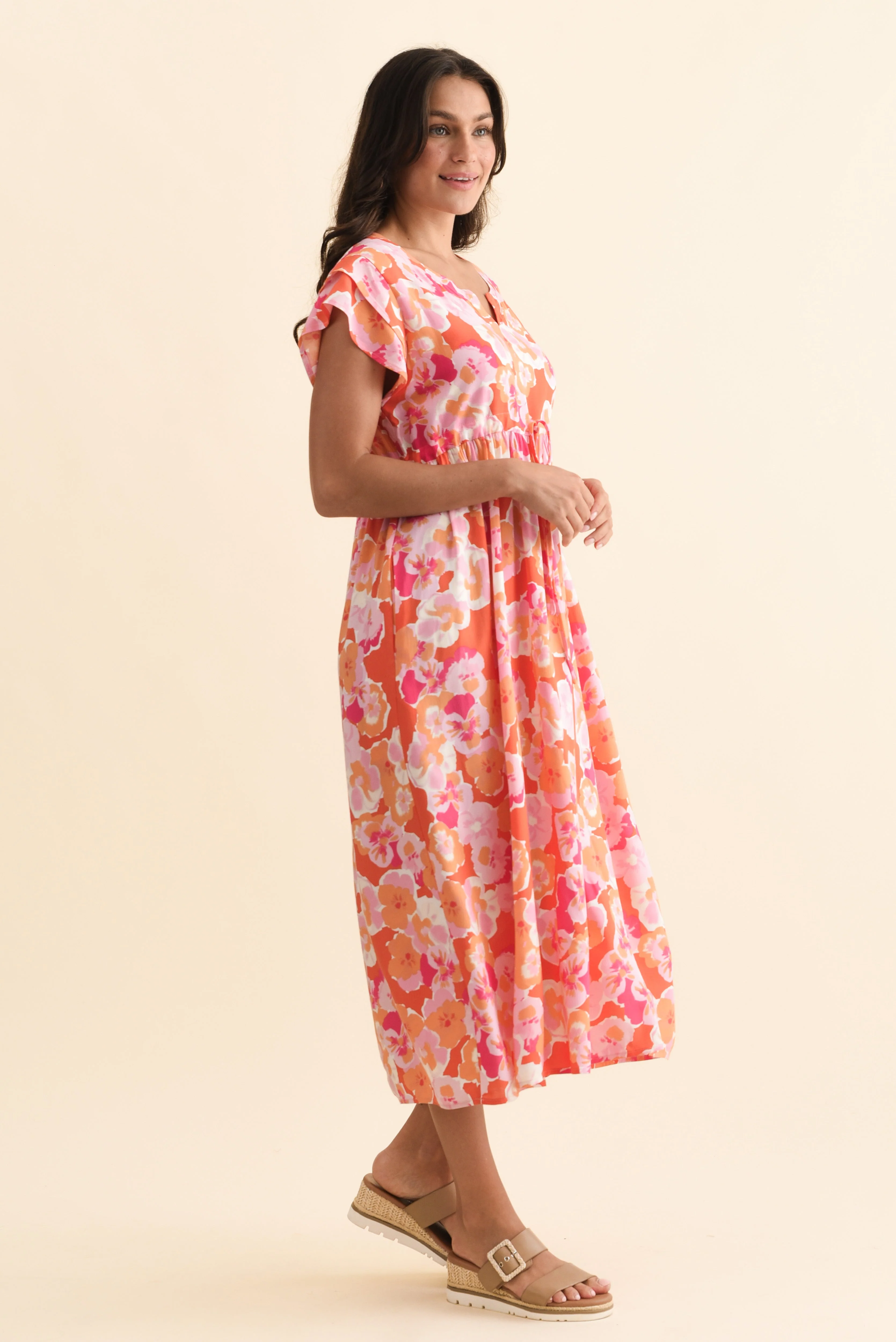 Suzette Orange Floral Midi Dress - Image 3