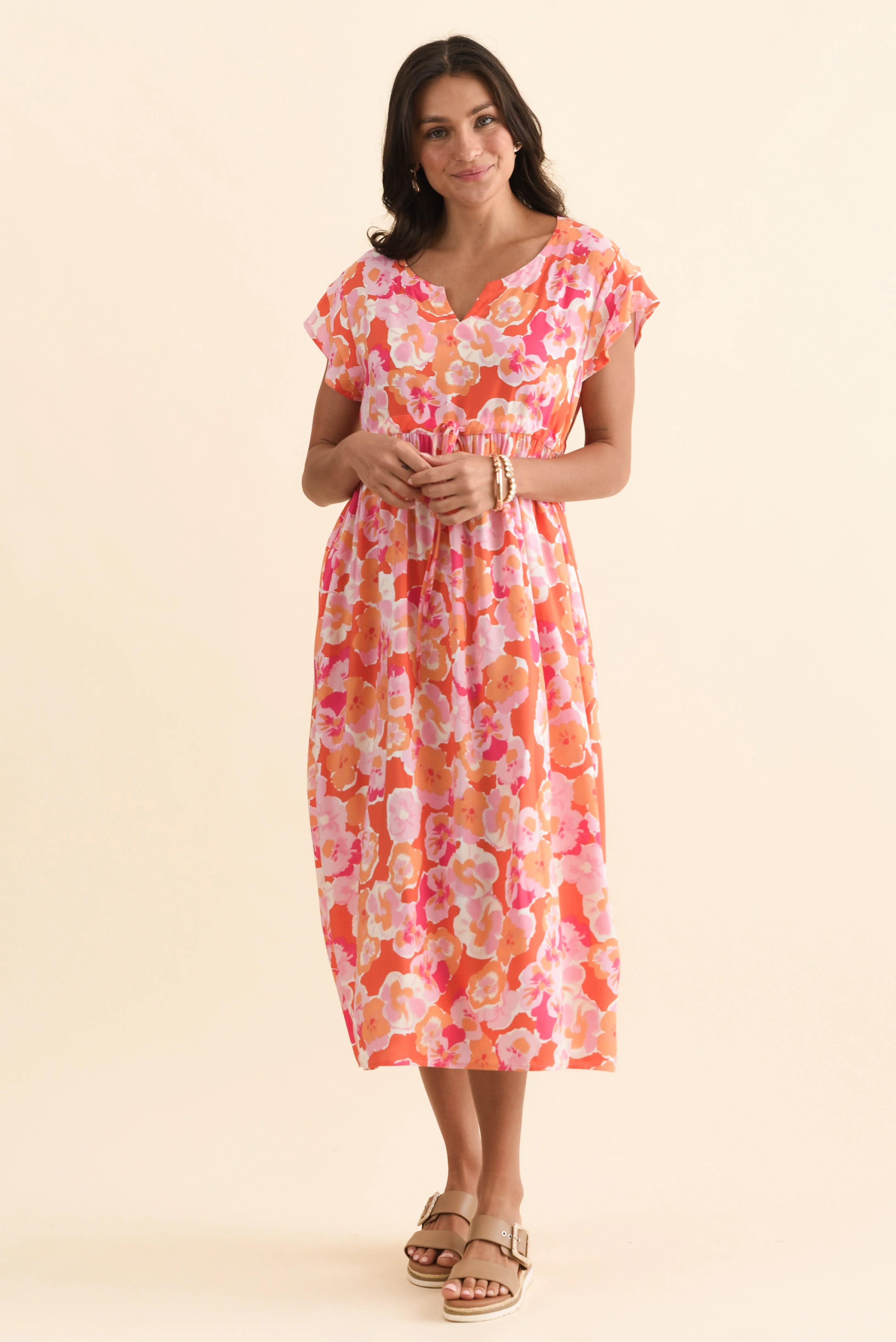 Suzette Orange Floral Midi Dress - Image 6