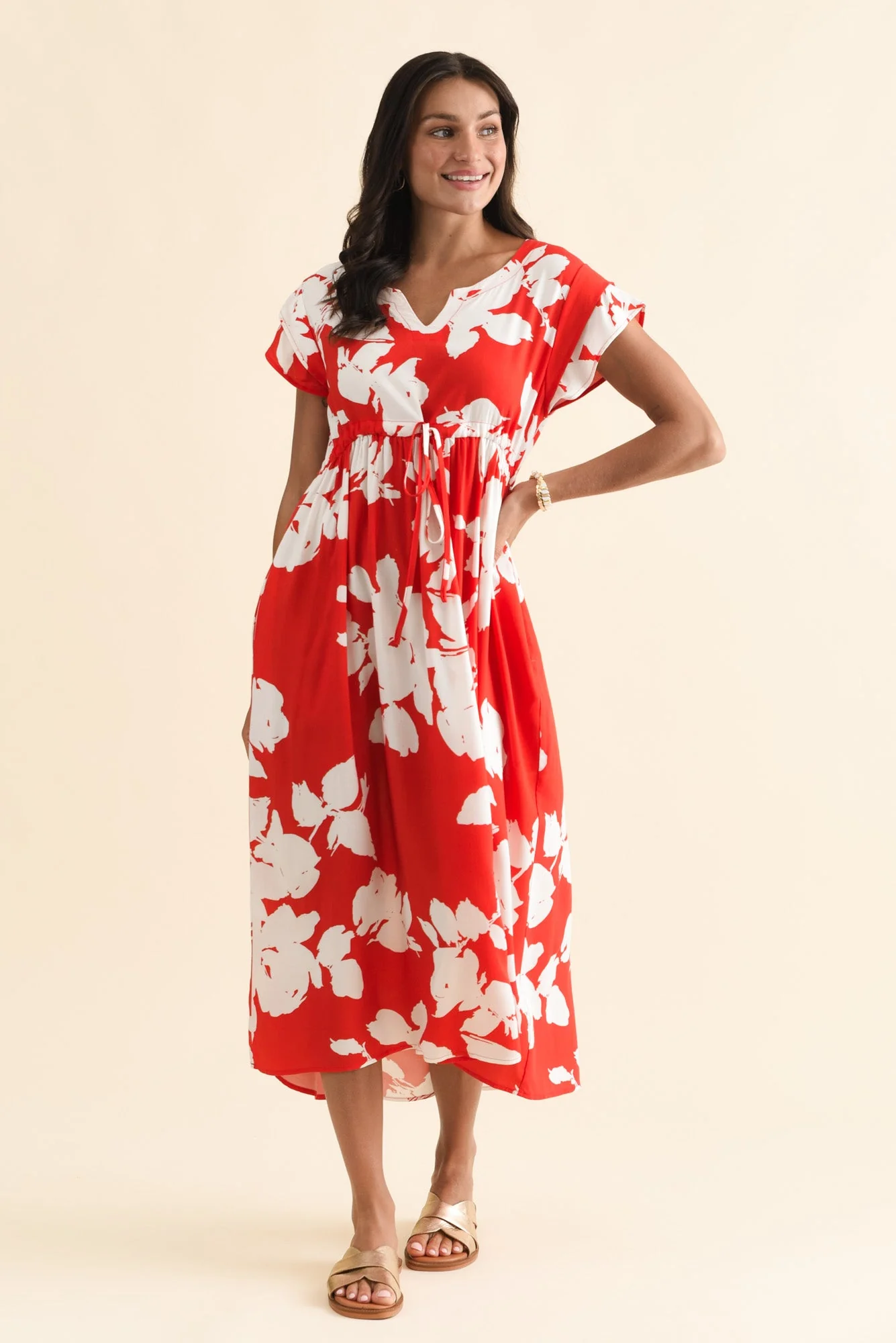 Suzette Red Abstract Midi Dress - Image 2