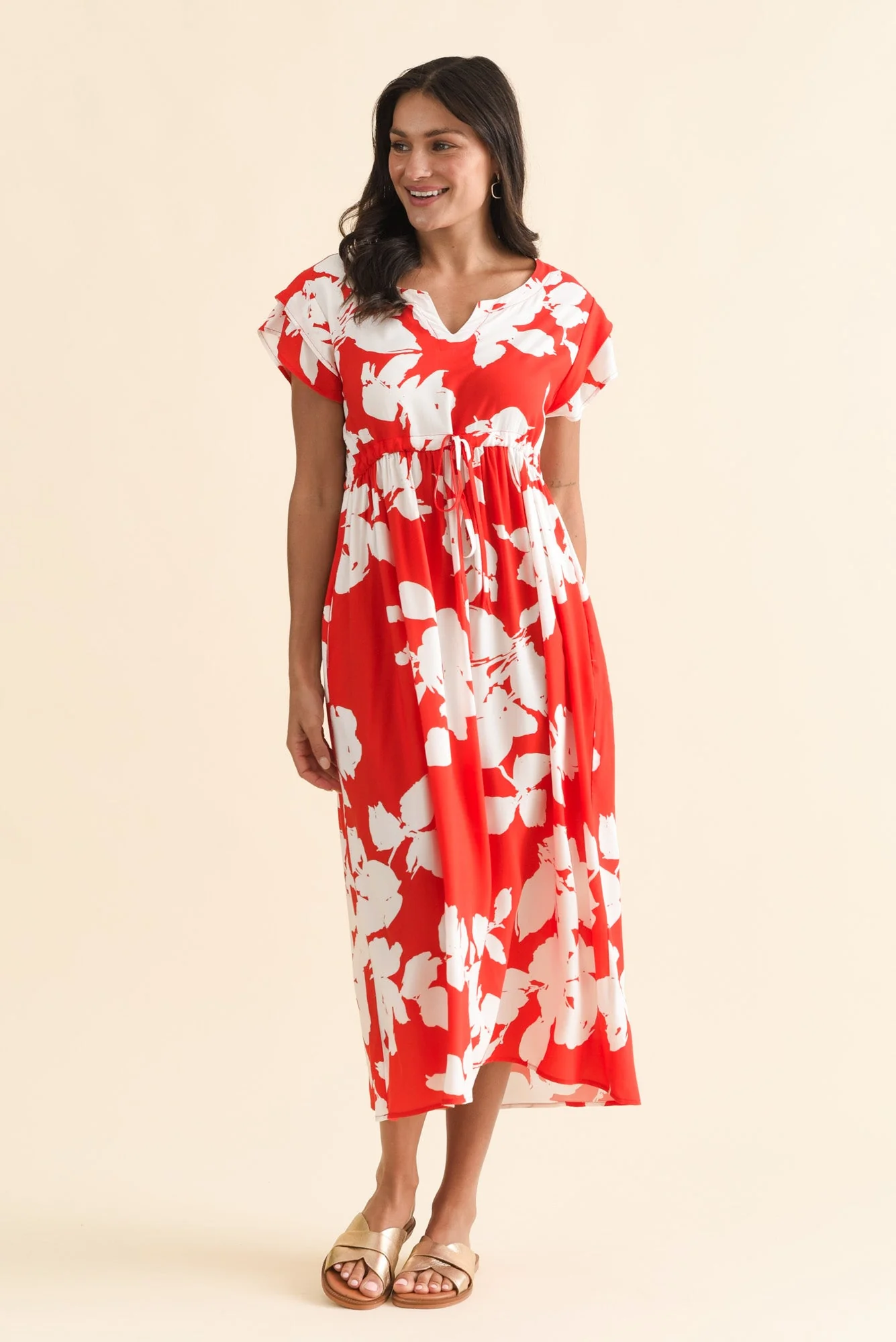 Suzette Red Abstract Midi Dress - Image 3