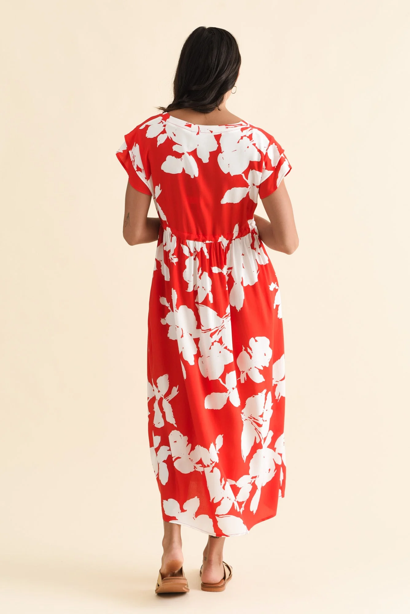 Suzette Red Abstract Midi Dress - Image 5