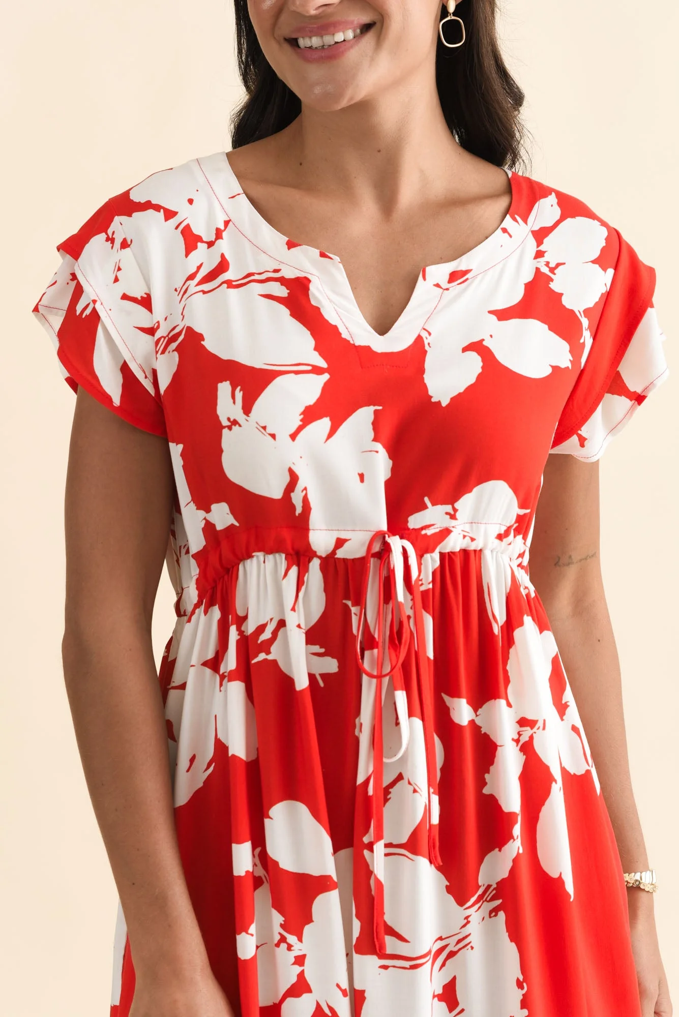 Suzette Red Abstract Midi Dress - Image 6