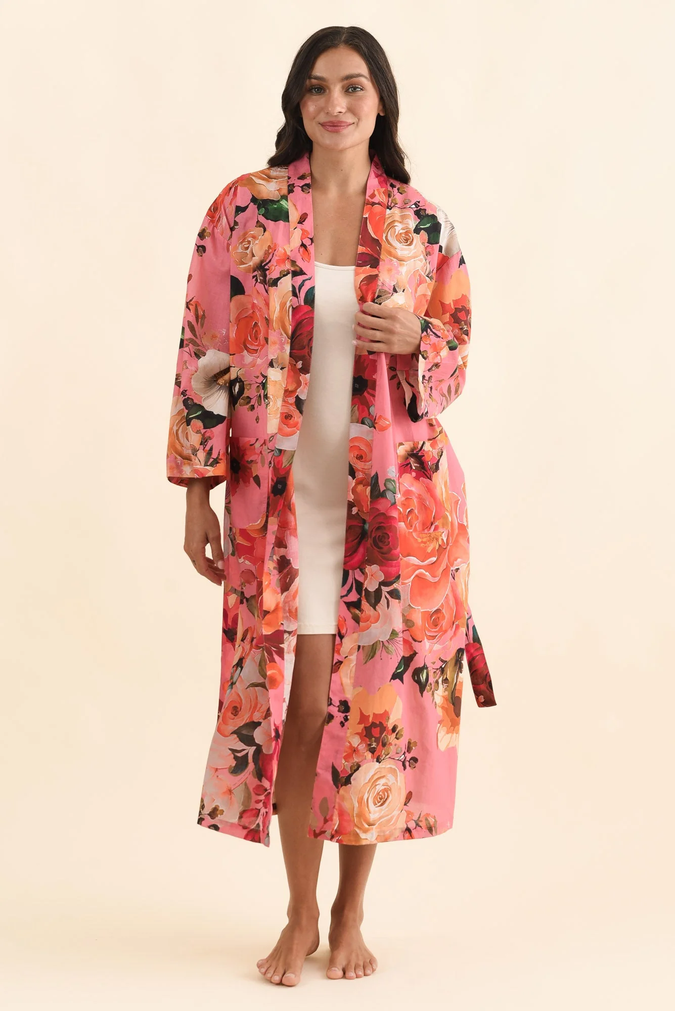 Taji Pink Rose Cotton Kimono