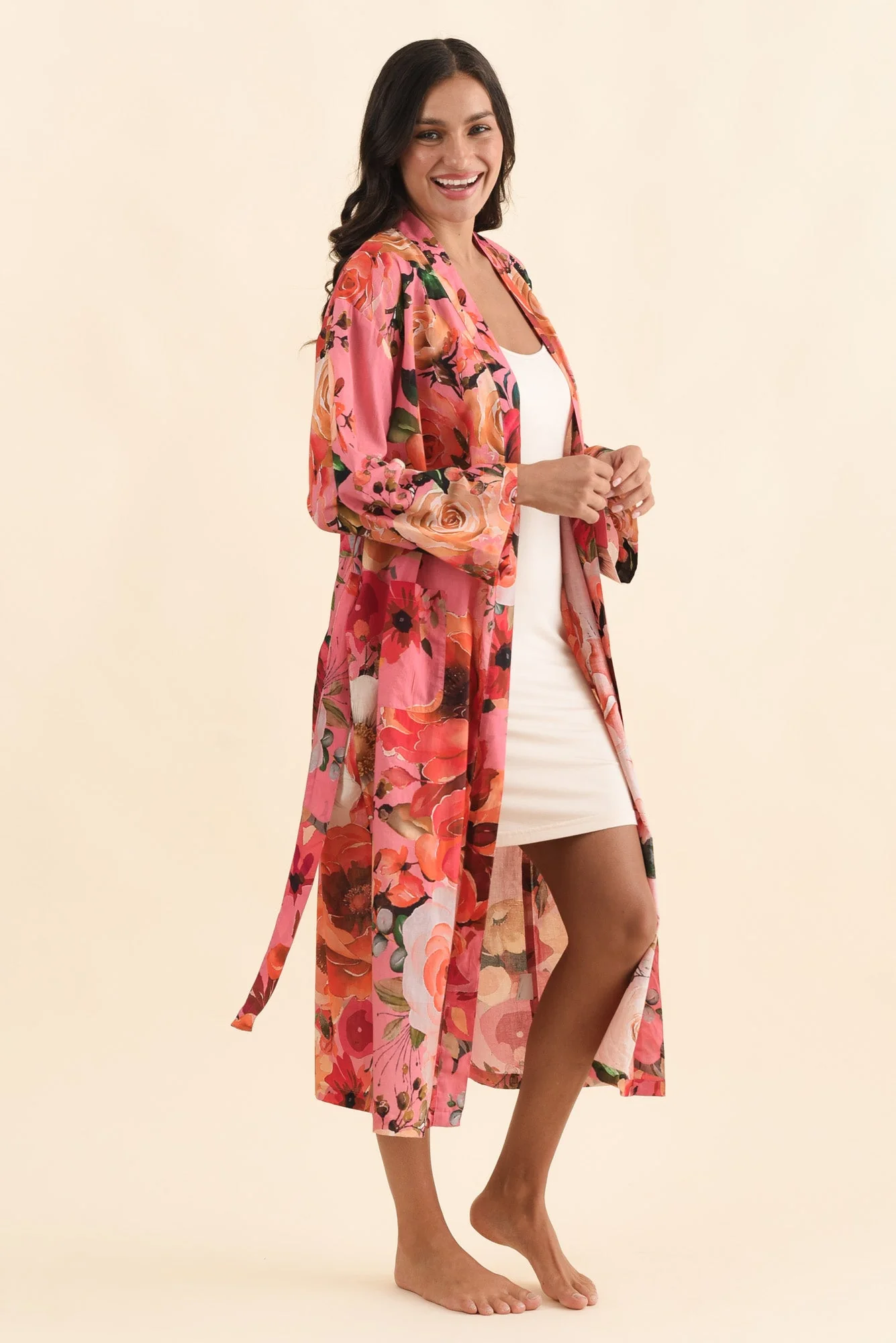 Taji Pink Rose Cotton Kimono - Image 3