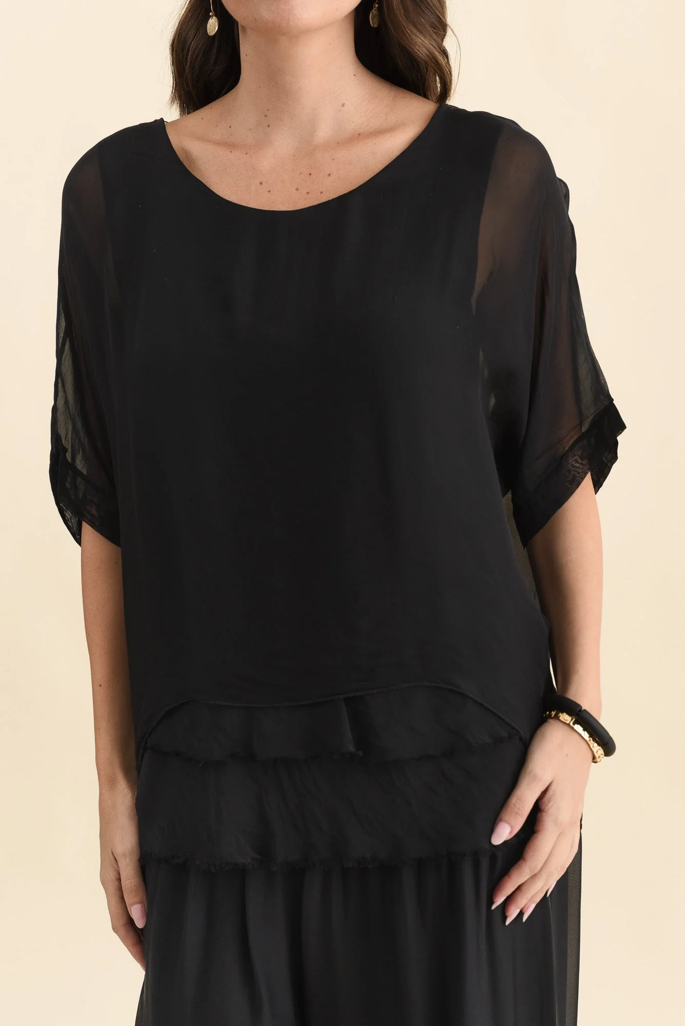 Talia Black Silk Layer Top - Image 5