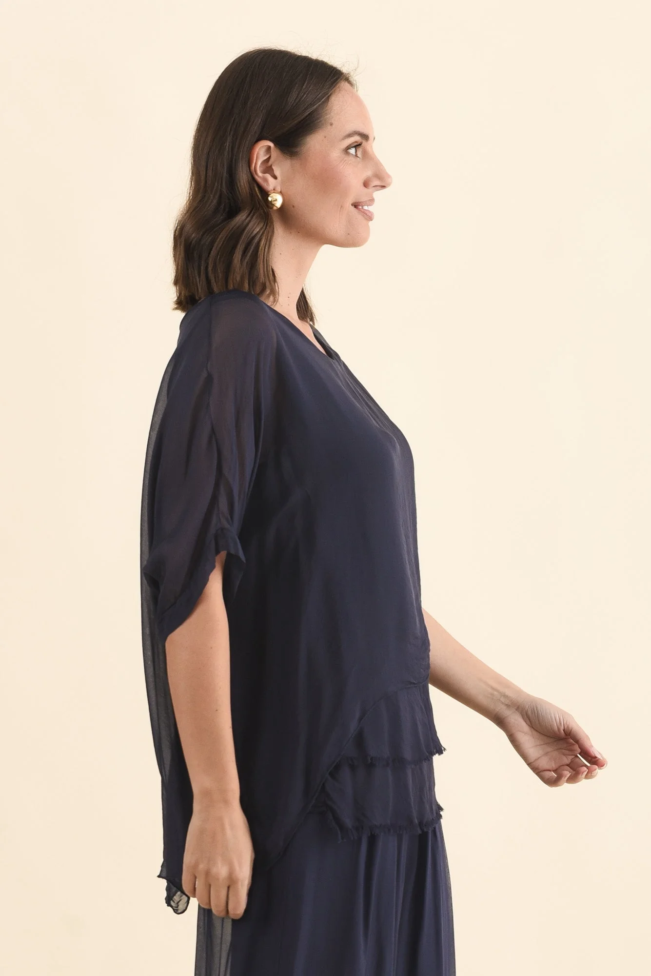 Talia Navy Silk Layer Top - Image 3