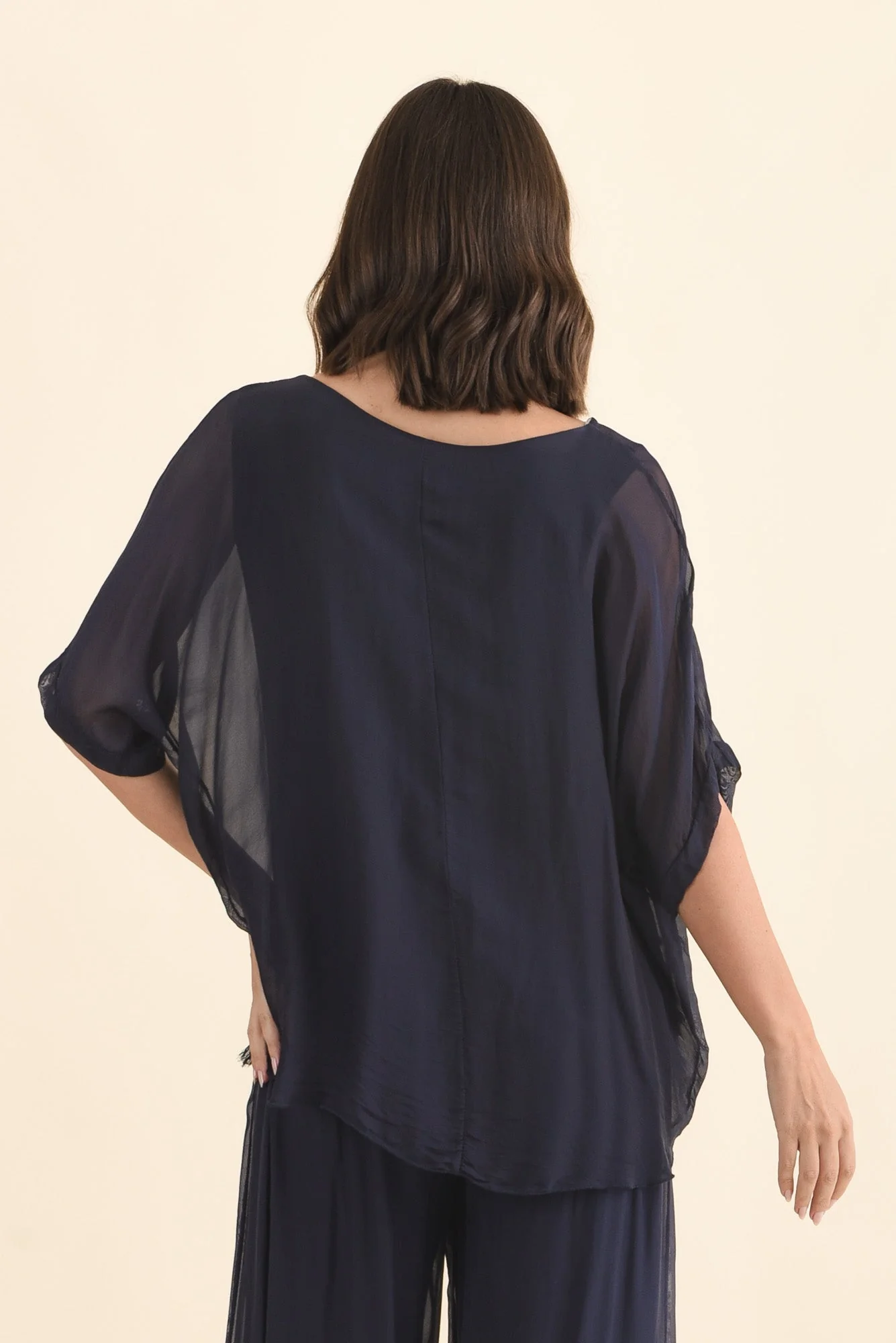Talia Navy Silk Layer Top - Image 4