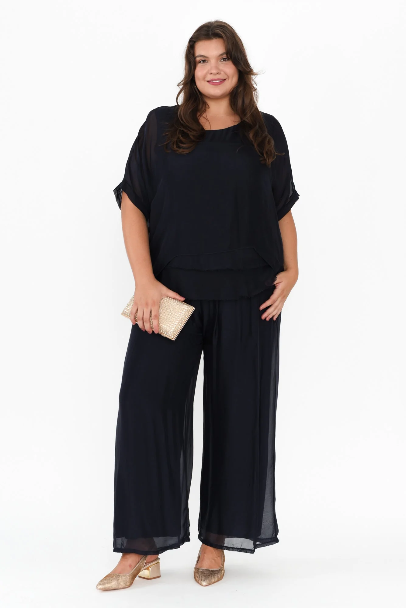 Talia Navy Silk Layer Top - Image 8