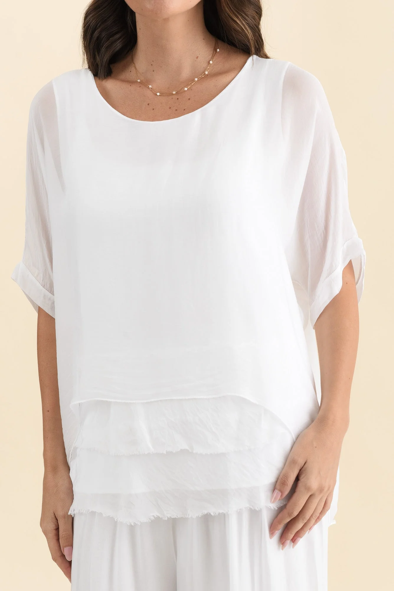 Talia White Silk Layer Top - Image 5