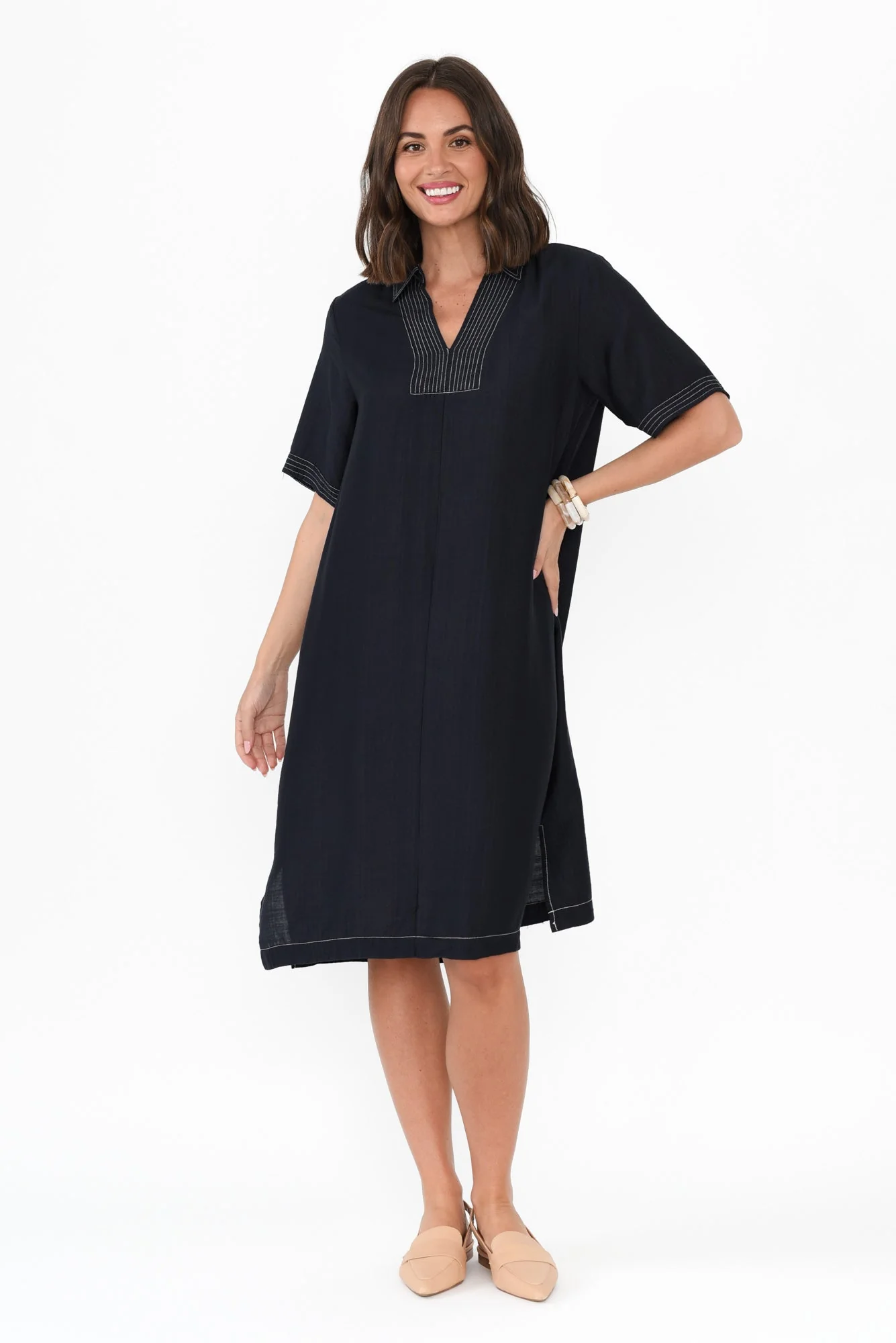 Tatiana Navy Contrast Collared Dress - Image 2