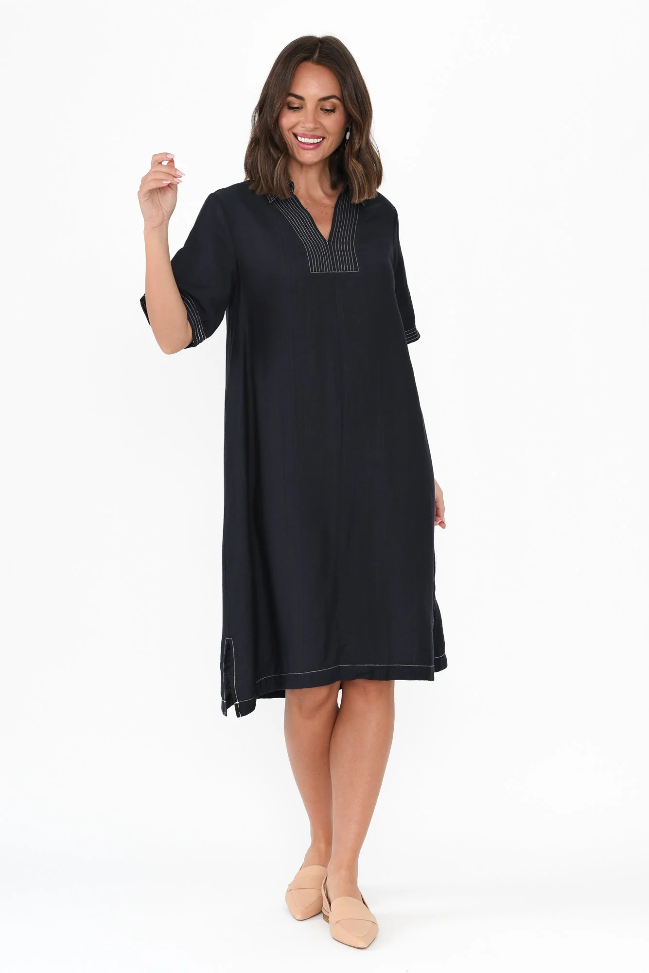 Tatiana Navy Contrast Collared Dress - Image 3