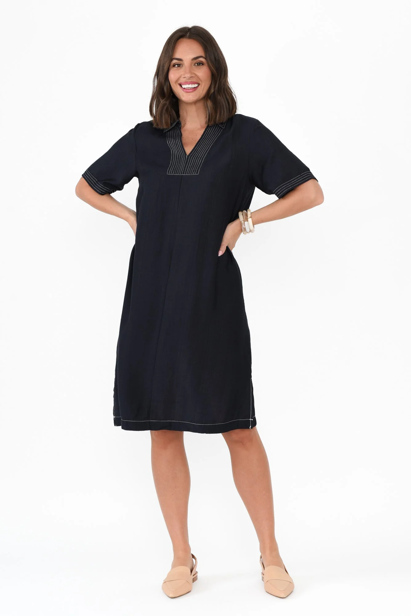 Tatiana Navy Contrast Collared Dress - Image 7