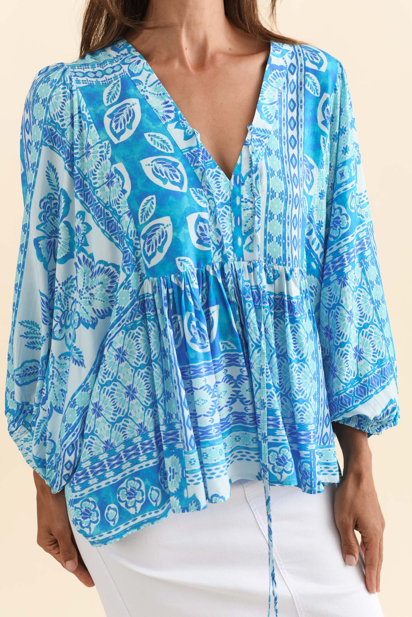 Tayler Blue Mosaic Puff Sleeve Top - Image 5