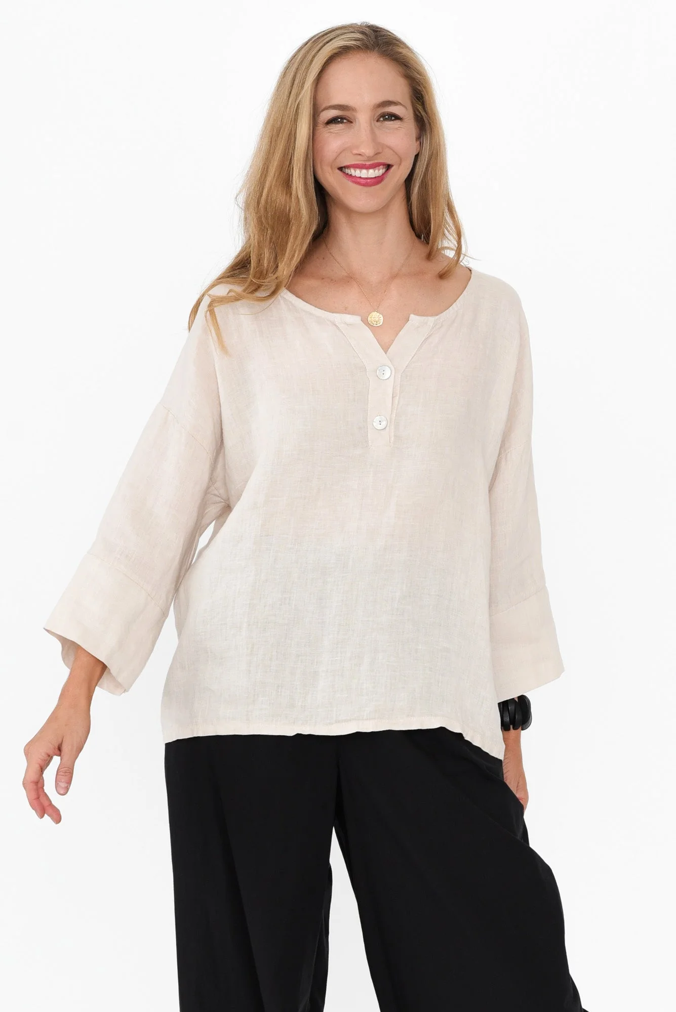Tayte Natural Linen Button Top