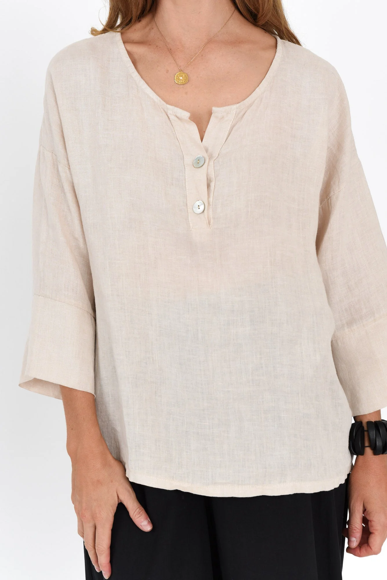Tayte Natural Linen Button Top - Image 5