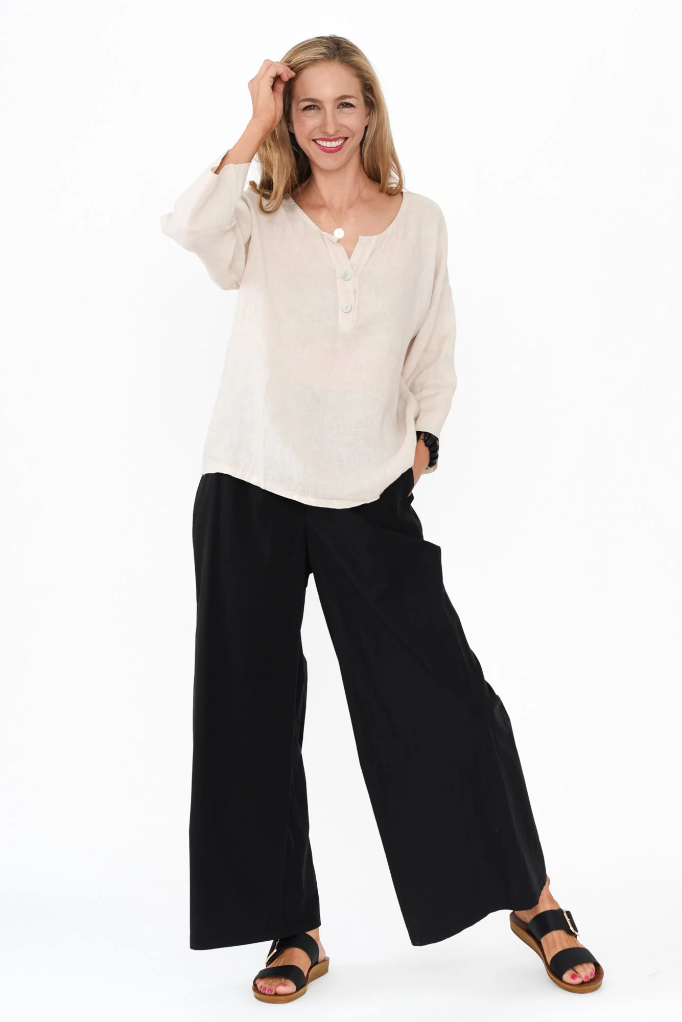 Tayte Natural Linen Button Top - Image 6