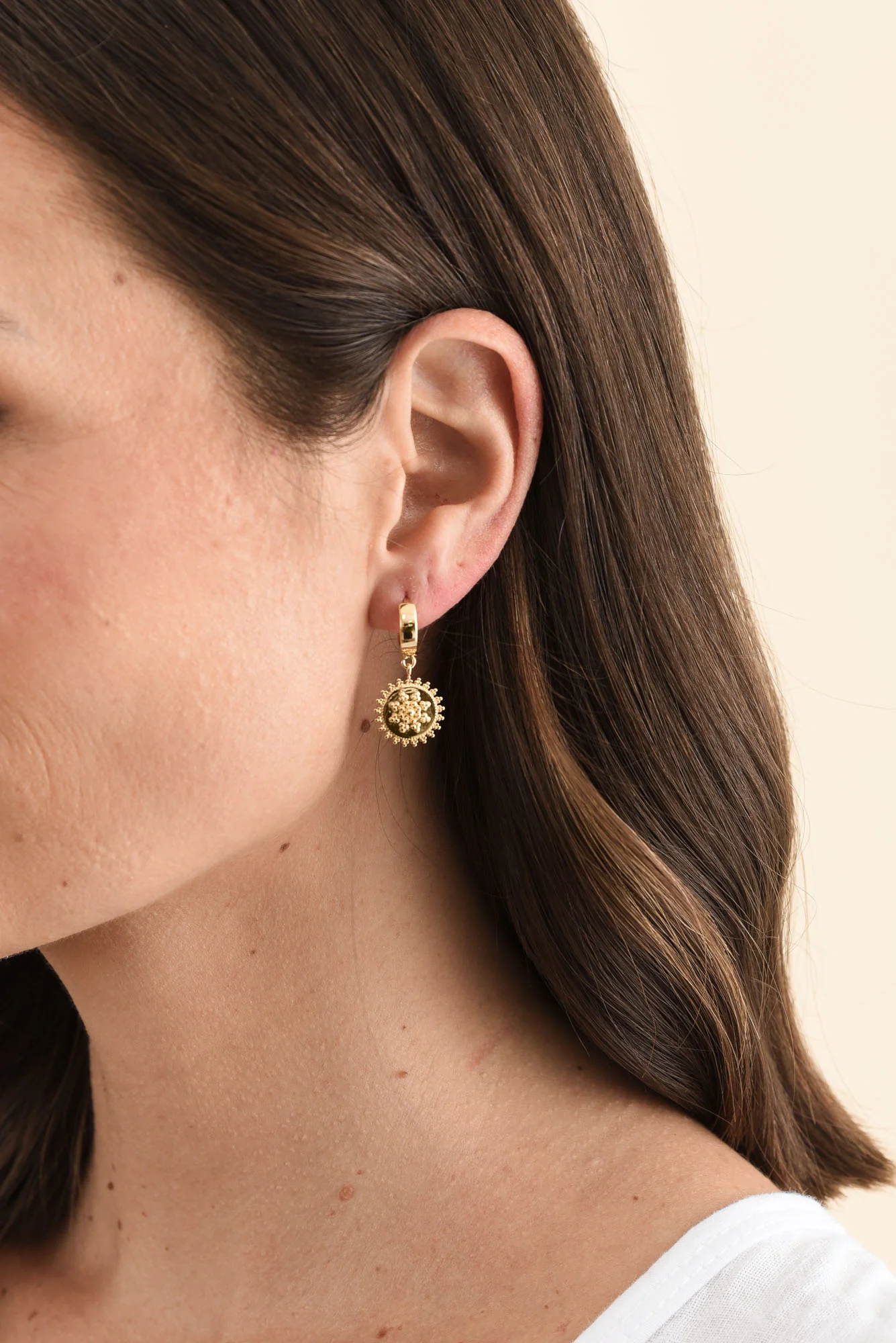 Tessa Gold Disc Drop Earrings - Image 2