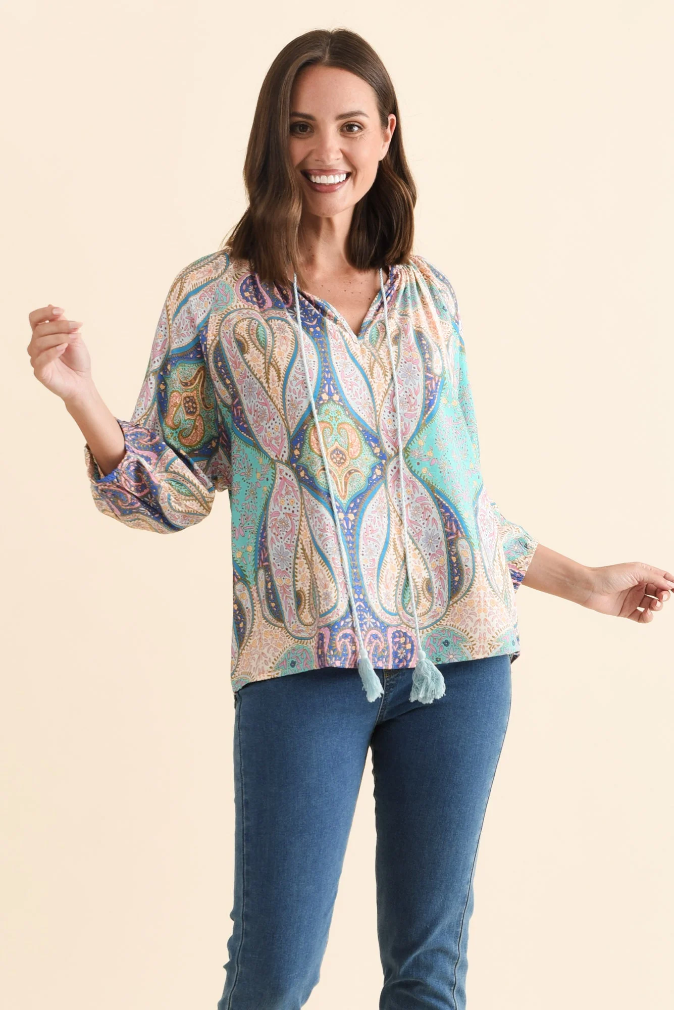 Theo Blue Abstract Cotton Blend Blouse