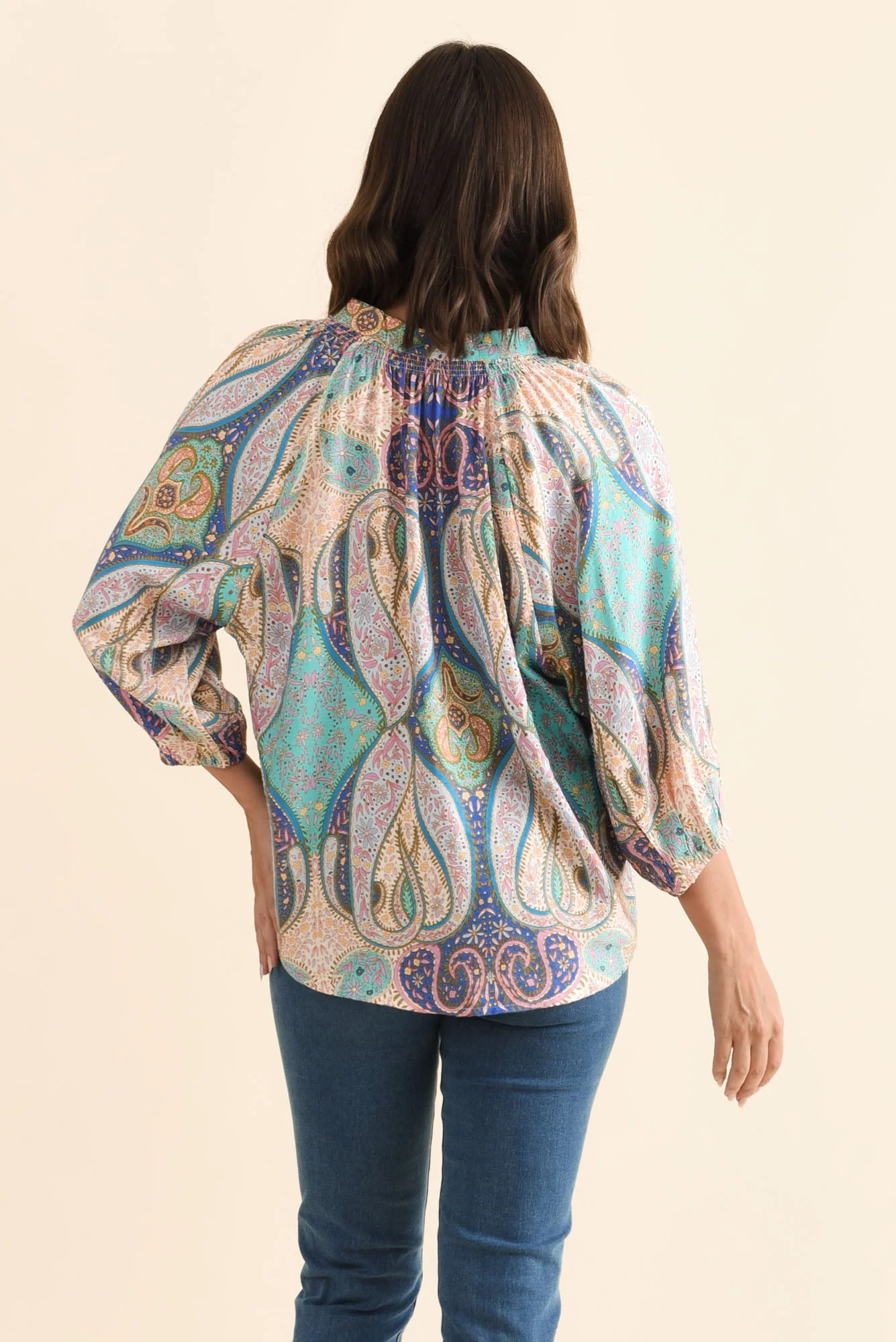 Theo Blue Abstract Cotton Blend Blouse - Image 4