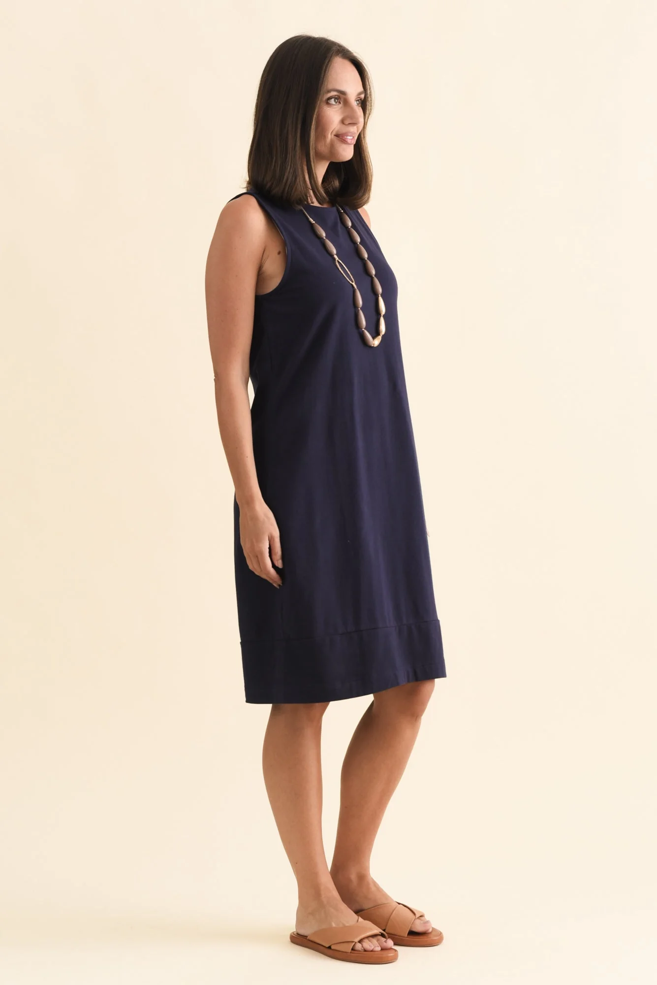 Tia Navy Cotton Sleeveless Dress - Image 3