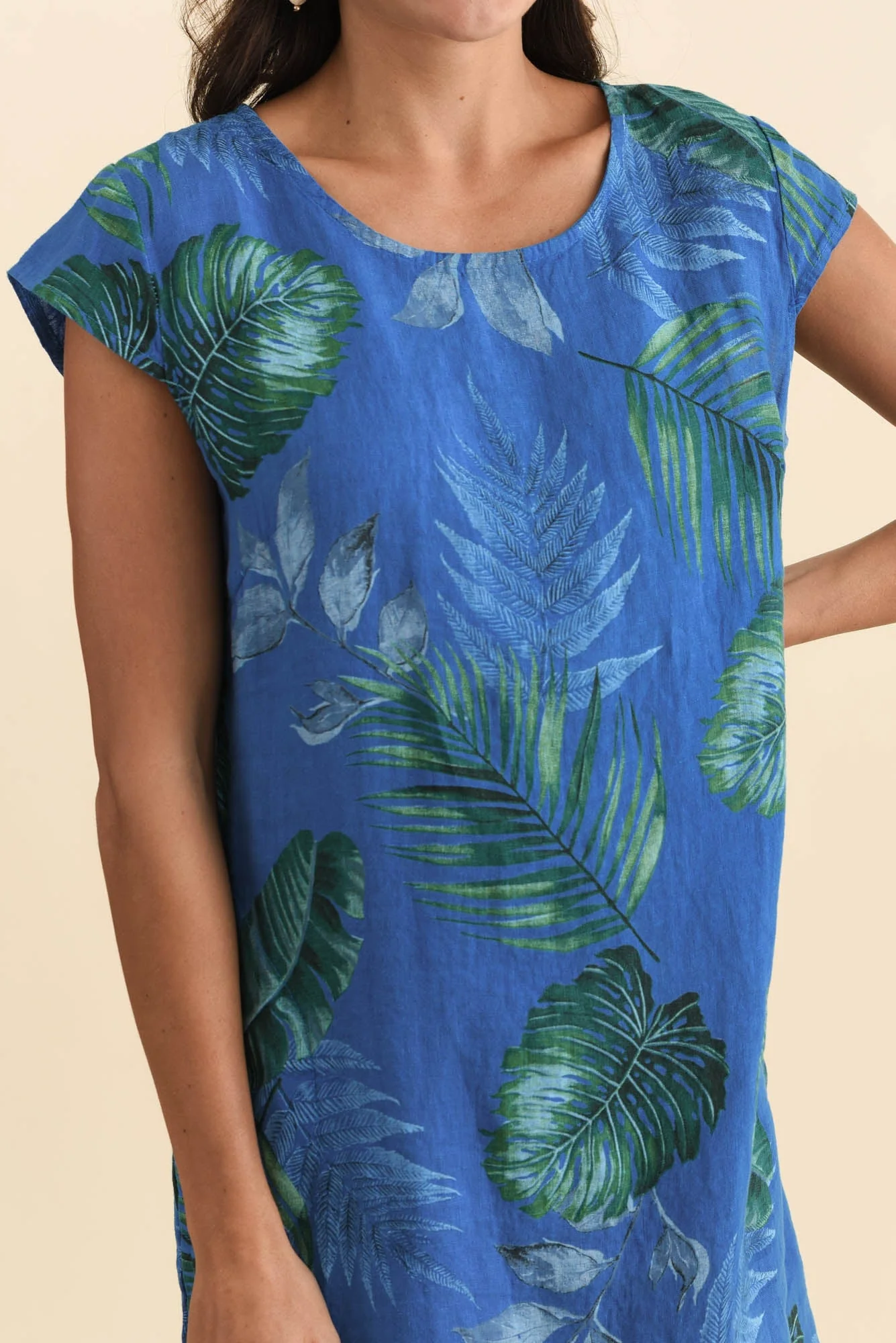 Tina Cobalt Palm Linen Pocket Dress - Image 5