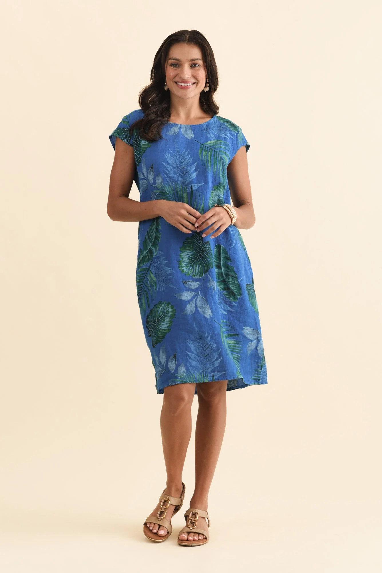 Tina Cobalt Palm Linen Pocket Dress - Image 6
