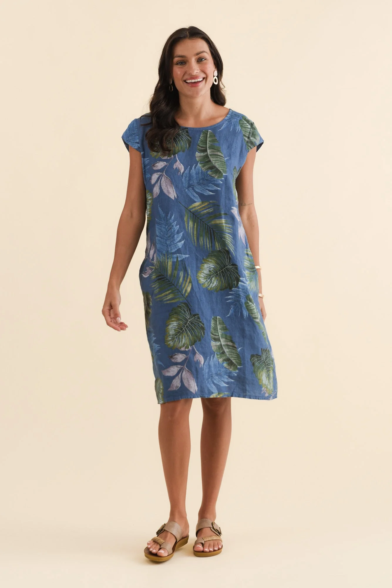 Tina Steel Palm Linen Pocket Dress - Image 2